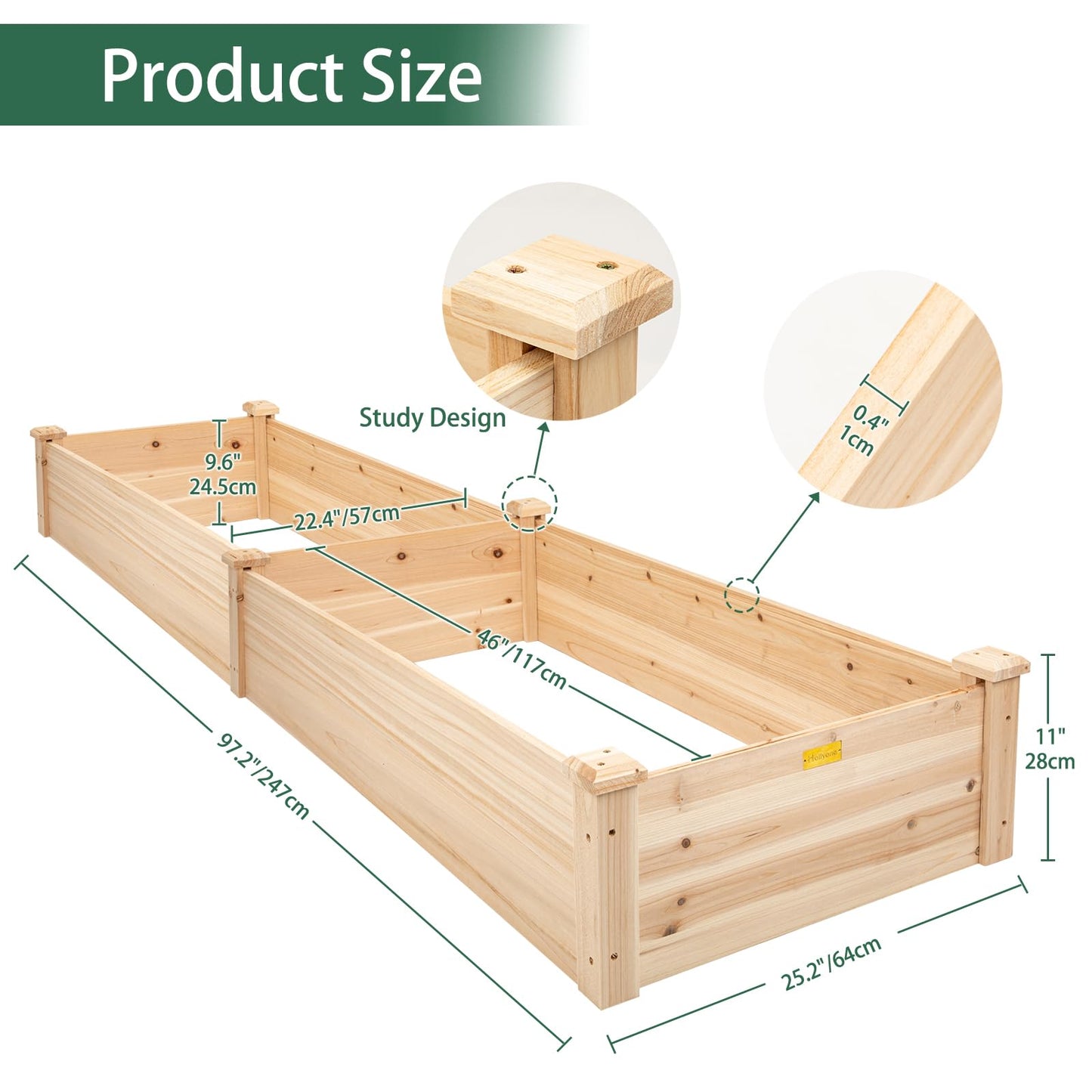 Hollyone 8×2ft inches Wood Raised Garden Bed Frame Planters Wooden Elevated Planting Planter Box for Outdoor Herb Vegetables Flowers Grass Lawn Yard Patio - Natural 96 x 24 x 11in