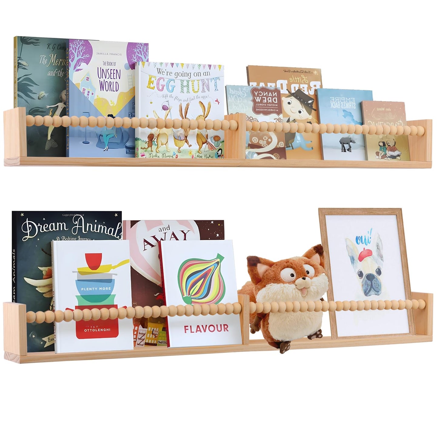 TUEGEGNS Nursery Book Shelves - Wall Mounted Set of 2, 32 inches Wooden Floating Bookshelves for Kids' Room and Study Room
