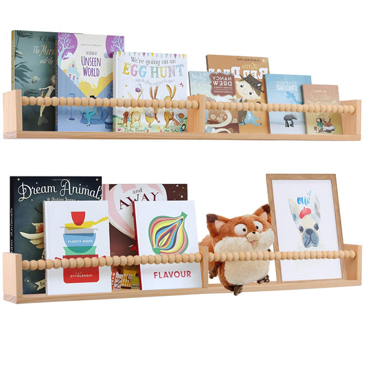 TUEGEGNS Nursery Book Shelves - Wall Mounted Set of 2, 32 inches Wooden Floating Bookshelves for Kids' Room and Study Room