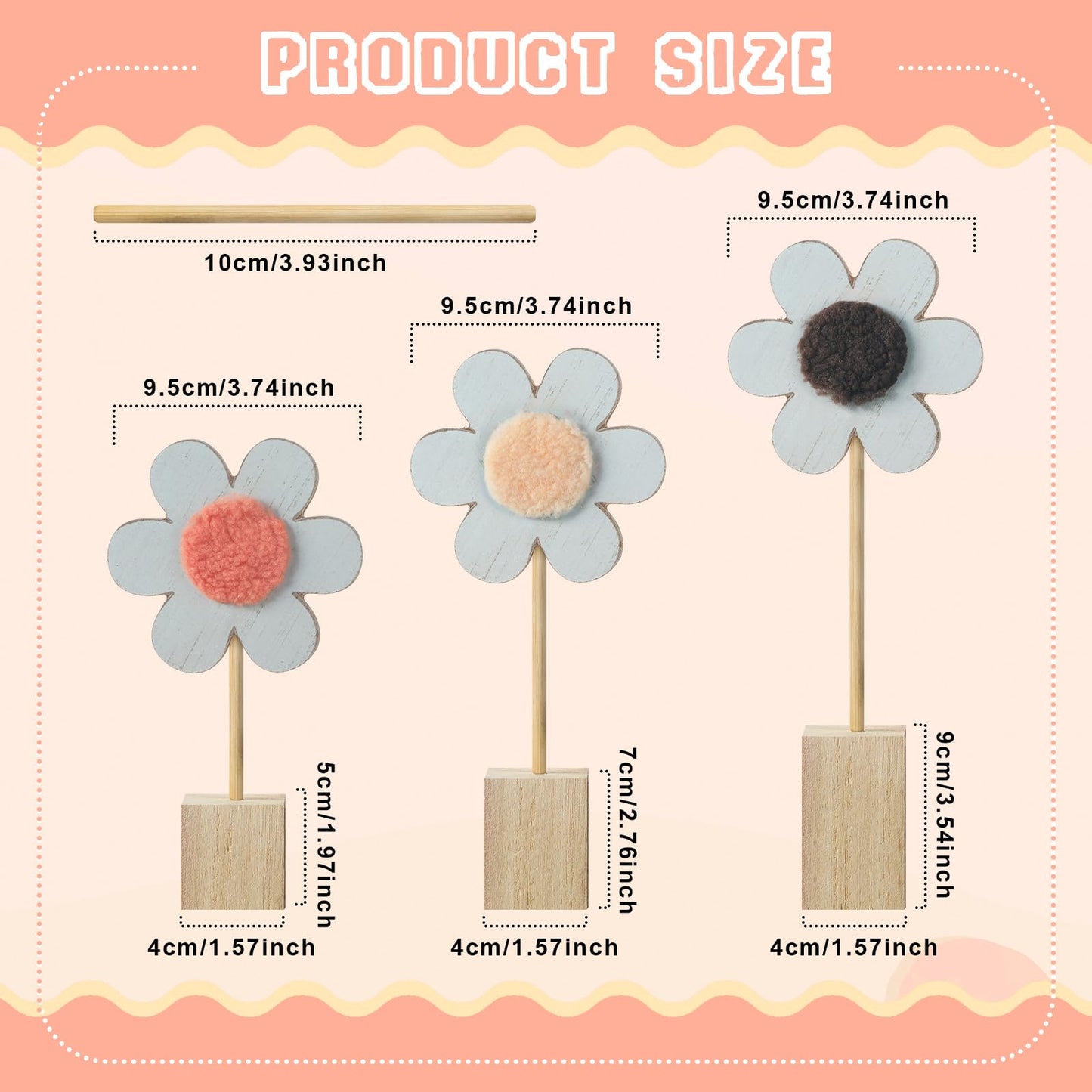 Suzile 3 Pcs Boho Nursery Shelf Decor Flower Wooden Table Sign Daisy Standing Table Centerpiece for Home Nursery Bedroom Girl Boy Baby Shower Decoration Gift