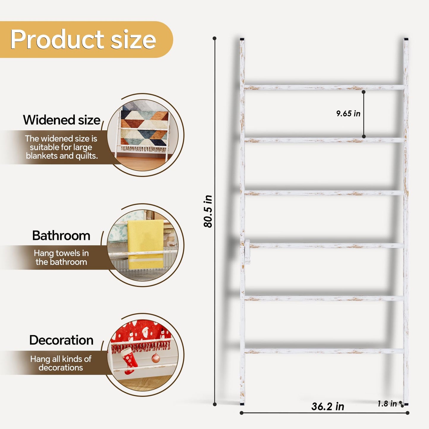 Delywh 6-Tier Wide Double Blanket Ladder Wood, Rustic Decorative Towel Rack for Big Blanket, Towel, Quilt, Clothes - Freestanding Blanket Holder Towel Ladder Decor Stand for Living Room, Bedroom