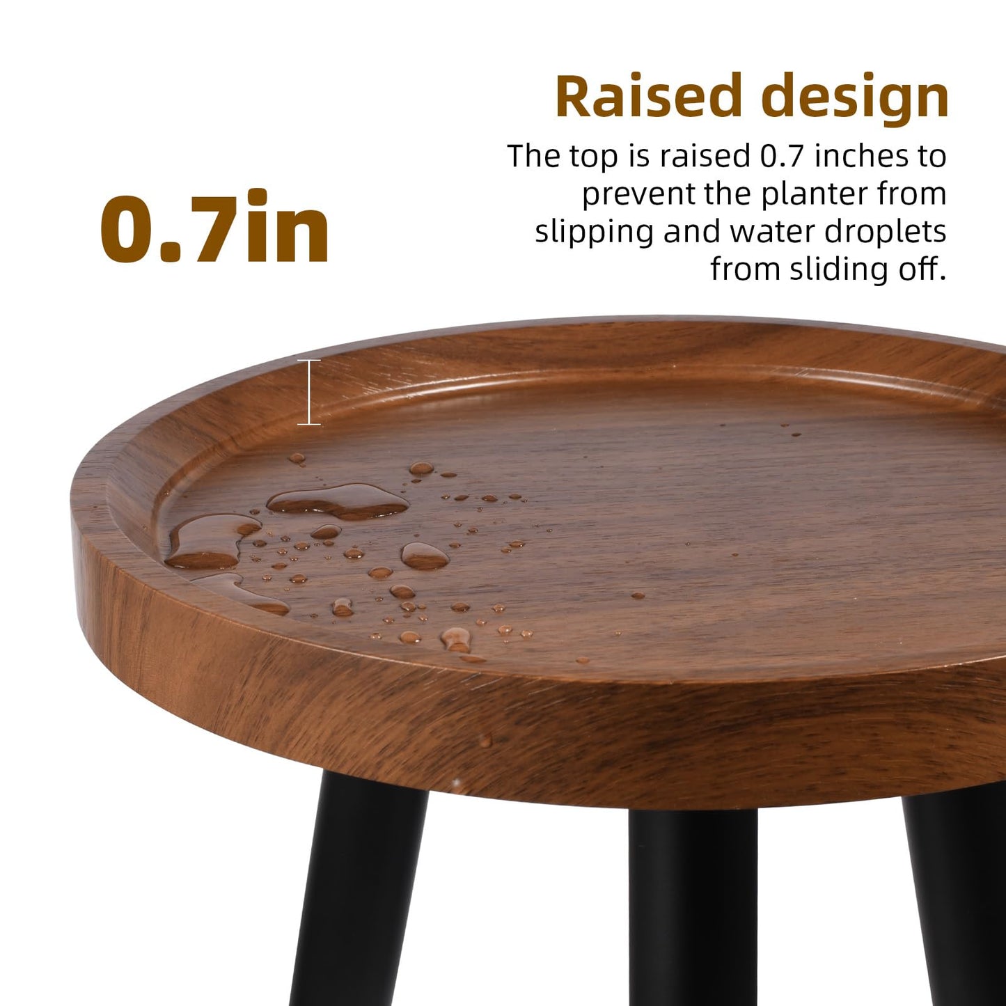 KGPLOME Indoor Plant Stand,Wood Mid Century Plant Table in Walnut Finish,Tall Plant Stand for Flower Pot,Modern Round Small Side End Table with Raised Design (Walnut, 12"x10.8" 2 Pack)