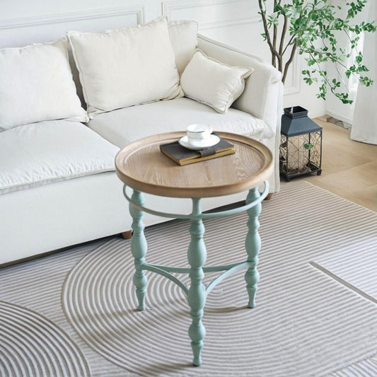 TIMBERMAVEN Rustic Farmhouse Round End Table, French Country Vintage Side Table,φ20.1'' x 23.6''H Rustic Solid Wood with Vintage Iron Legs, for Living Room, Bedroom, Small Spaces,Nature White