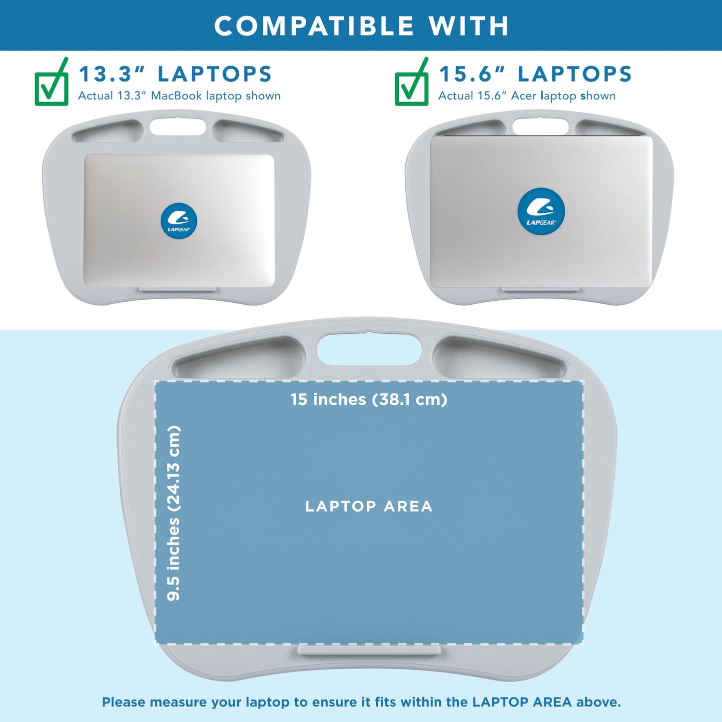 LAPGEAR MyDesk Lap Desk with Device Ledge and Phone Holder - Cool Gray - Fits up to 15.6 Inch Laptops - Style No. 44435