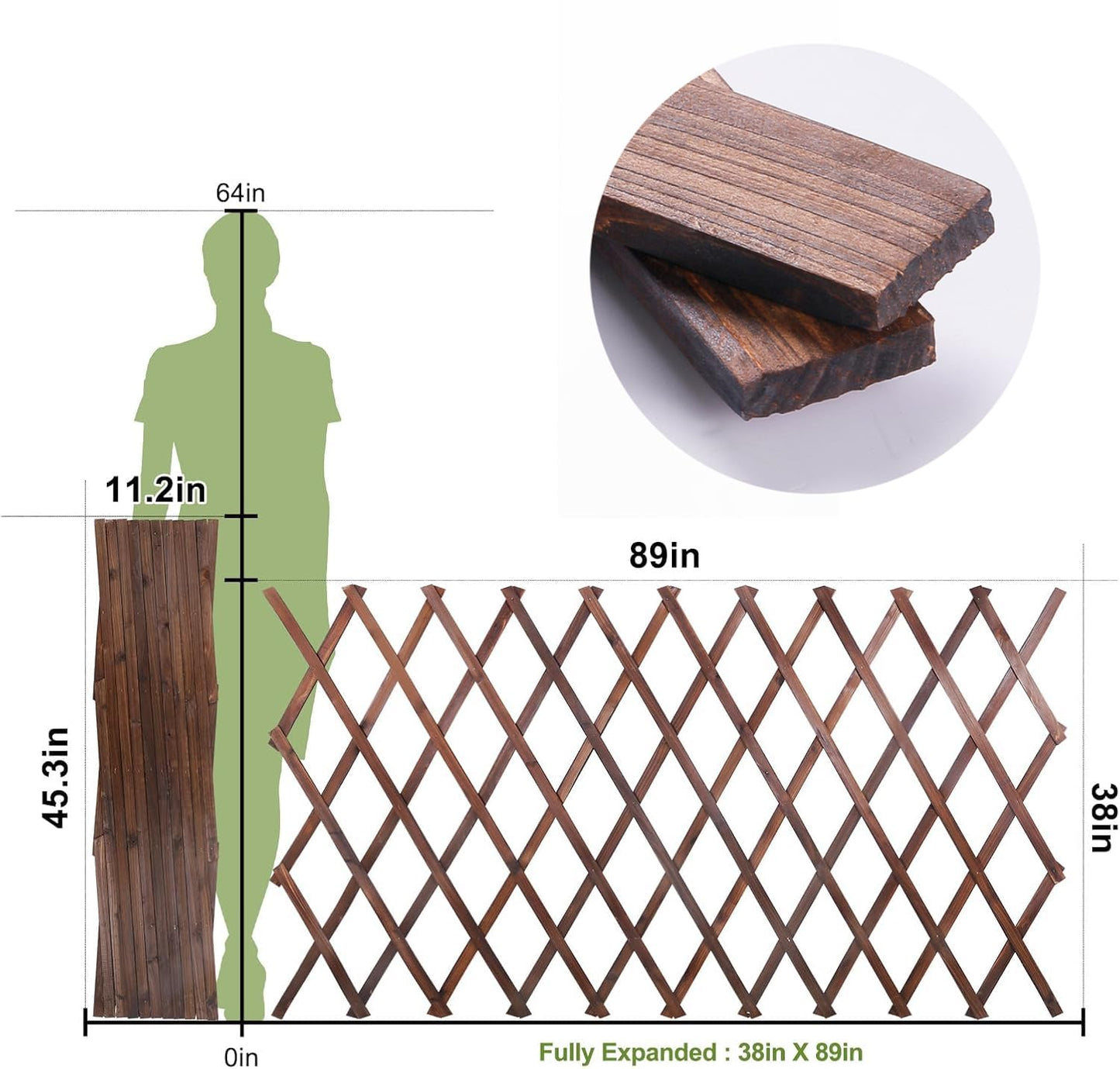 4Pcs Expandable Garden Trellis, 38" x 89" Large Wooden Lattice Fence Wall Panel Lattice Trellis for Climbing Plants Outdoor Ivy Vine Rose Clematis for Garden Patio Room Decor (4Pcs Brown)