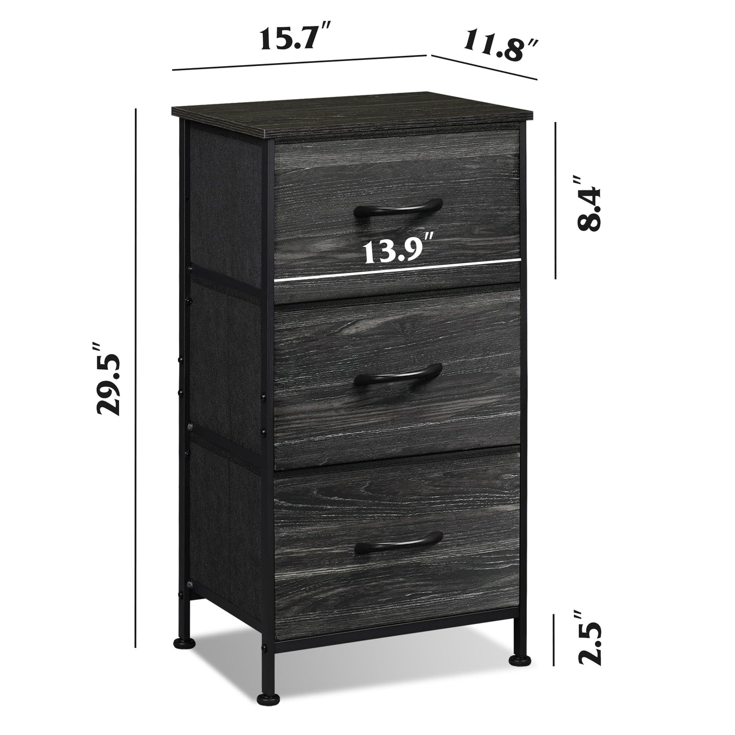 WLIVE 3 Drawer and 9 Drawer Dresser Set, Dresser for Bedroom, Closet, Hallway, Storage Organizer Unit, Dressers & Chests of Drawers with Fabric Bins, Charcoal Black Wood Grain Print