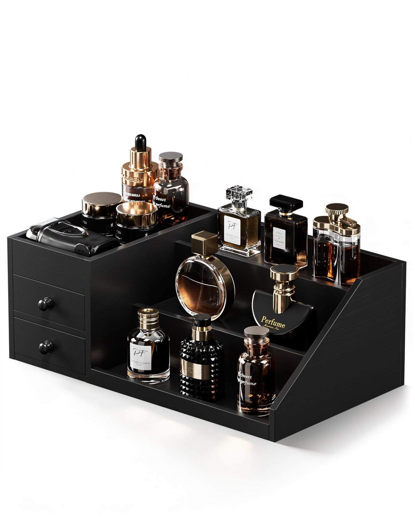 ProCase 2 Layers Valet Tray Gift for Men Bundle with 3-Tier Wooden Cologne Organizer for Men