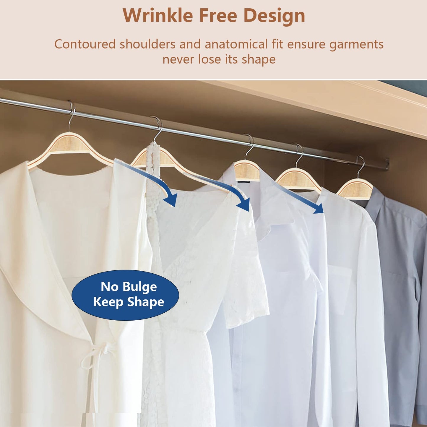 DEDU Wooden Hangers 24 Pack Lightweight, Coat Hangers for Closet Space Saving, Slim Wood with Soft Rubber Non Slip Strip for Wamisole, Wedding Dress, Sweater (Natural Finish)