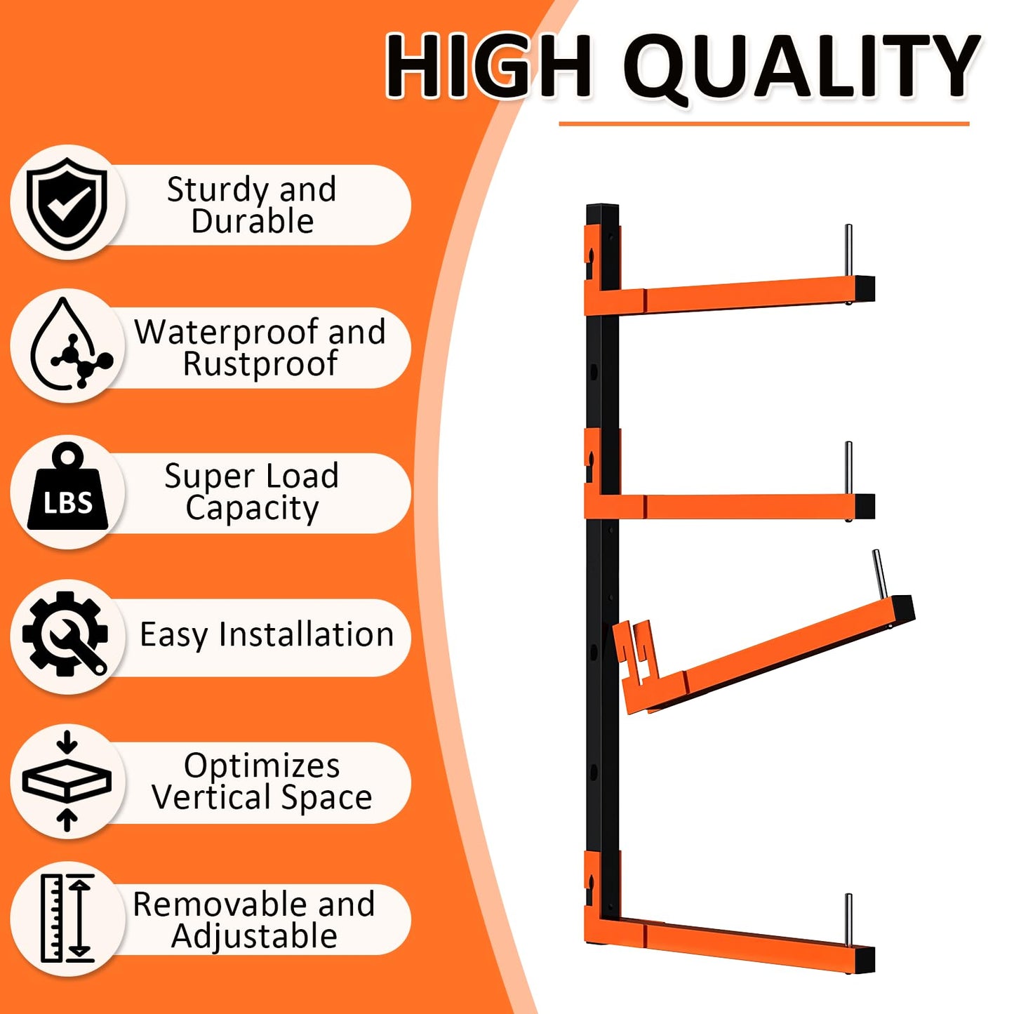 Mogbhw 2 Pack Lumber Storage Rack, Wall Mount Removable & Adjustable Lumber Rack with 4-Level Holds Up 520 Lbs, Heavy Duty Metal Garage Wood Rack for Workshop, Basement, Indoor and Outdoor