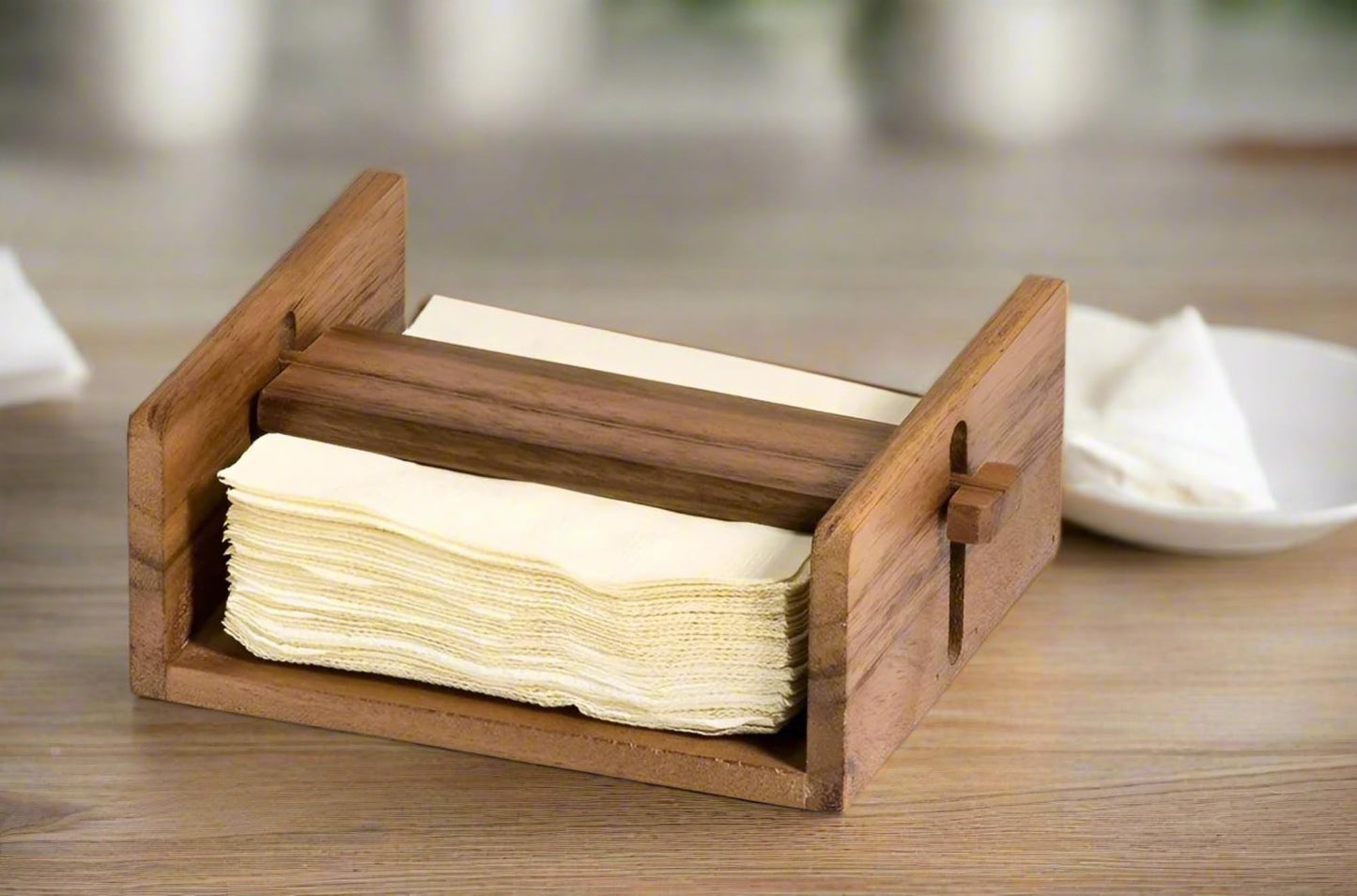 Kalmar Home Acacia Wood 5 Inch Cocktail Napkin Holder