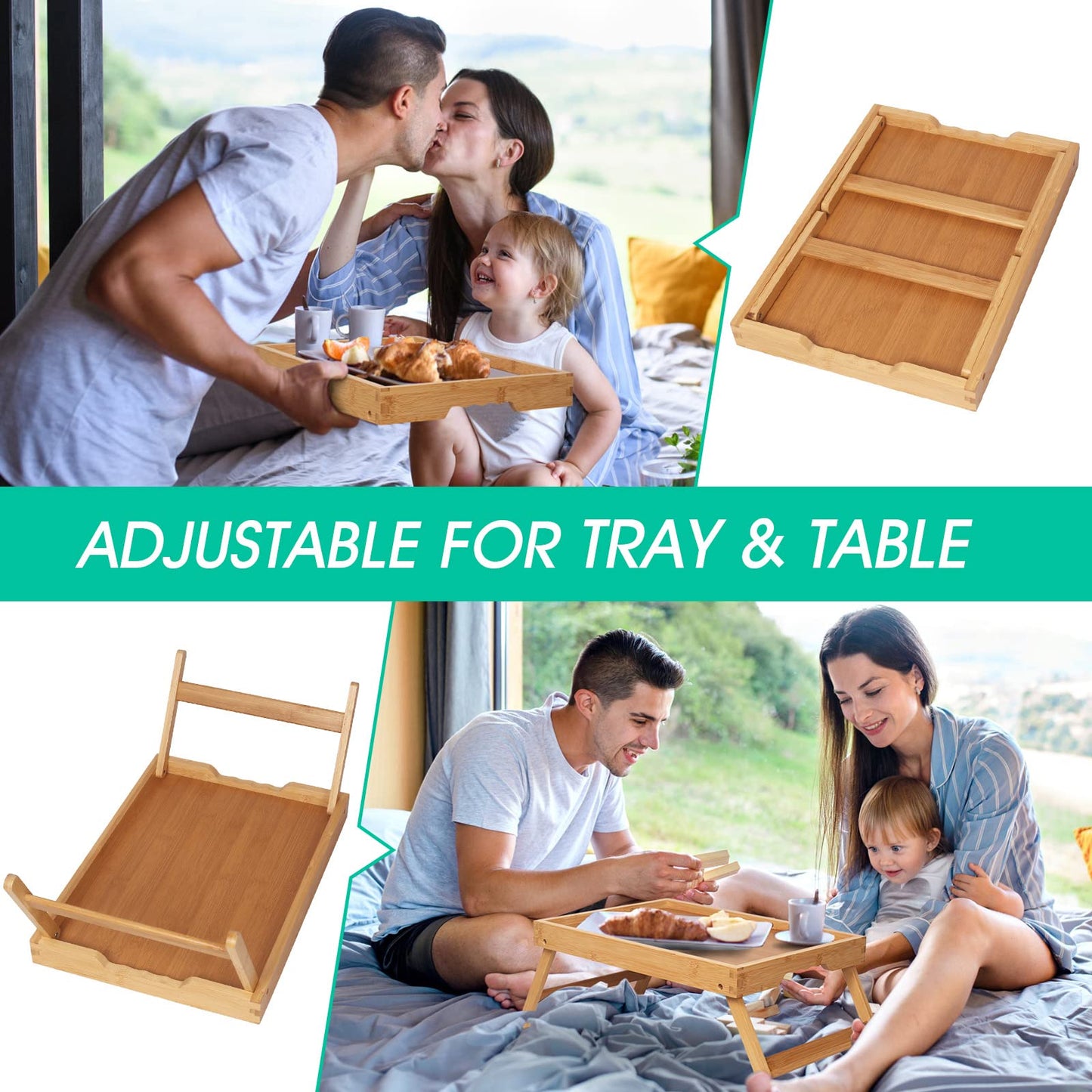 Artmeer Bed Tray Table with Folding Legs,Bamboo Breakfast in Bed for TV Table, Laptop Computer Tray,Eating,Snack Tray(Bamboo) Extra-Large Size