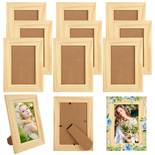 YOUNTHYE 12PCS Wooden Picture Frame for Crafts 4x6 Wooden Frame Unfinished Wood Frames Bulk Solid Wood Picture Frames Wood Frames for Photos Postcard Photo Frames Displays