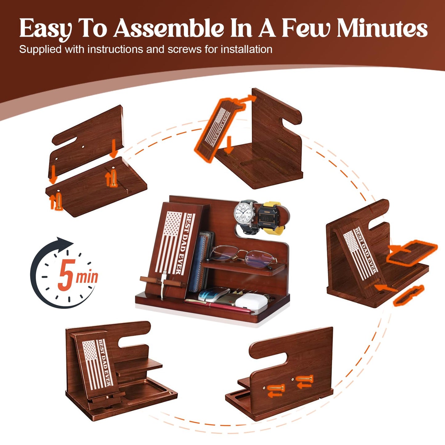 Dad Gifts for Fathers Day, Fathers Day Dad Gifts from Daughter Son, Fathers Day Husband Gifts from Wife, Christmas Birthday Gifts for Dad, Stocking Stuffers for Men Him Dad, Wood Phone Docking Station