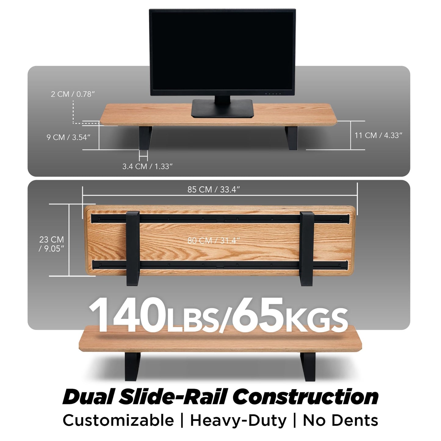 ULTRARM Moodular Wooden Monitor Stand 33.4” (85cm) Desk Organizer with Metal Slide Rails for Drawer, Tray, Laptop, Tablet, Phone & Headphones Customizable Riser for Organized Workspace Oak MS85-O