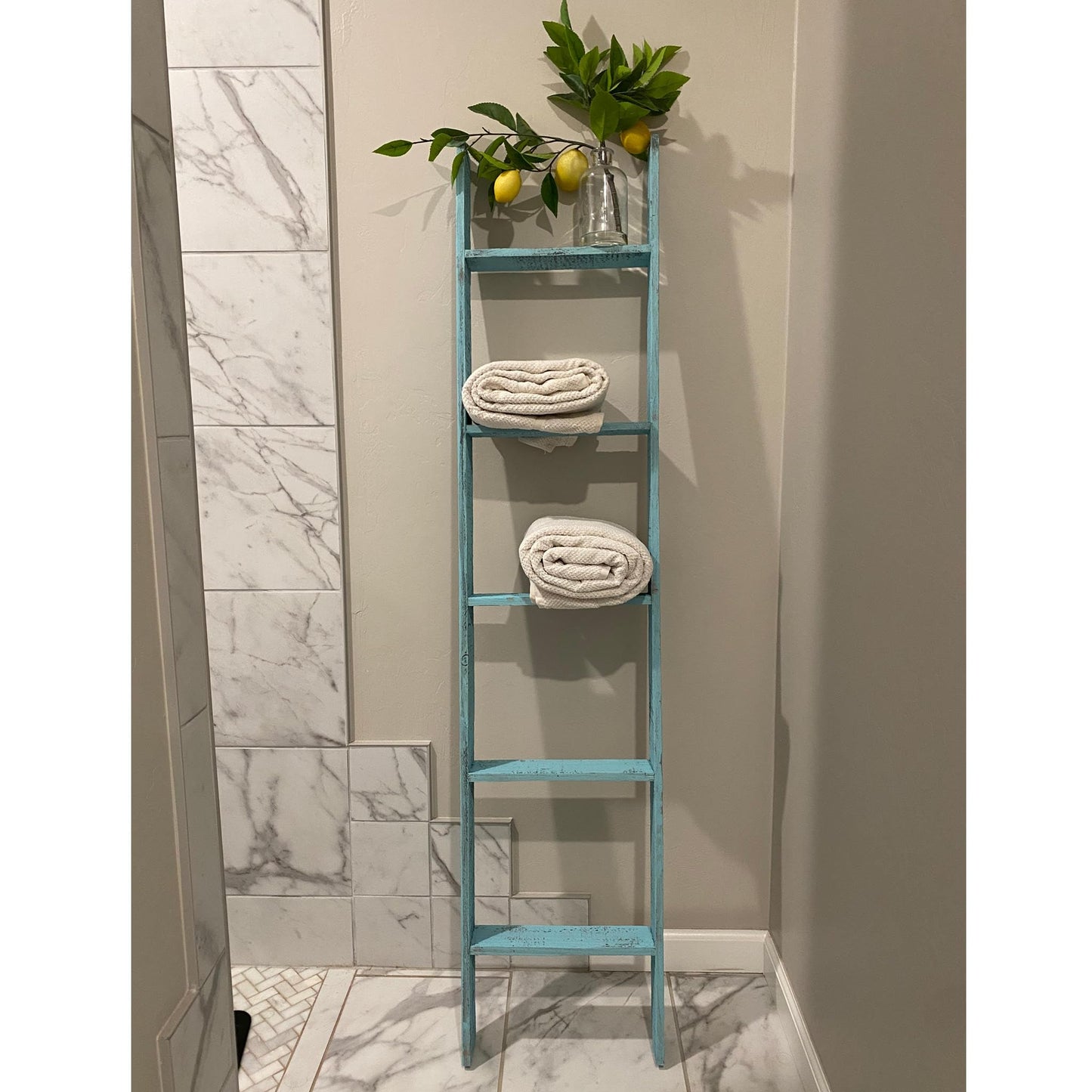 BarnwoodUSA Reclaimed Wood Bookcase Ladder (5 Foot, Turquoise)