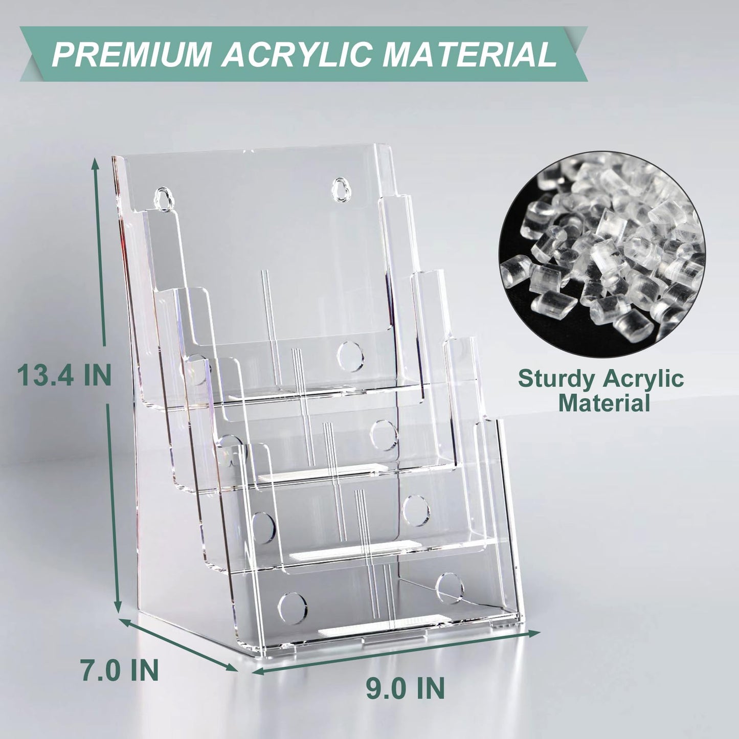 Argvey Acrylic Brochure Holder 8.5 x 11 inches, 4 Tier Clear Brochure Display Stand with Removable Divider for Trifold 4 Inches Wide Pamphlet, Plastic Flyer Holder for Magazine, Literature, Booklet