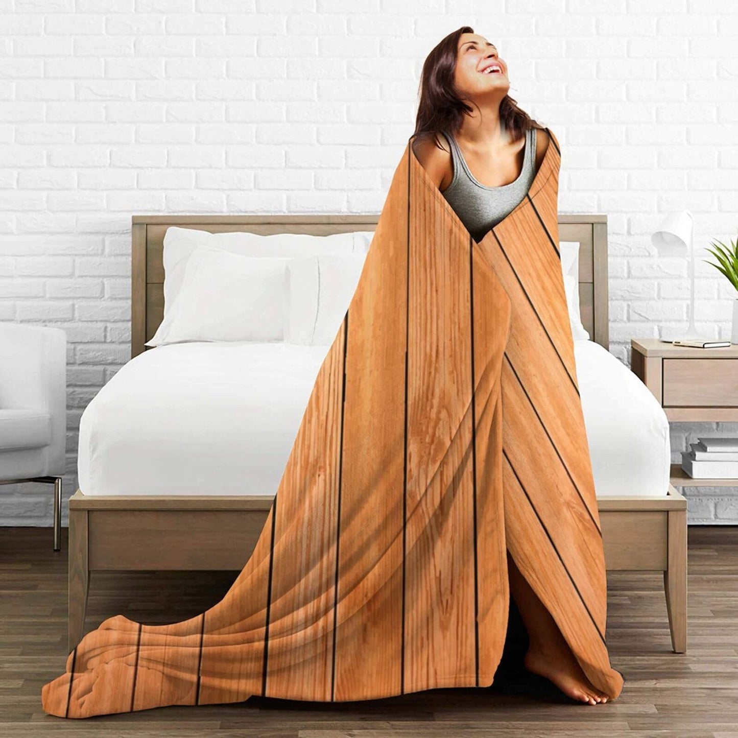 50"X40" Wooden Planks Texture Soft Flannel Blanket - Lightweight and Quick Drying, Used for Home, Travel, Camping