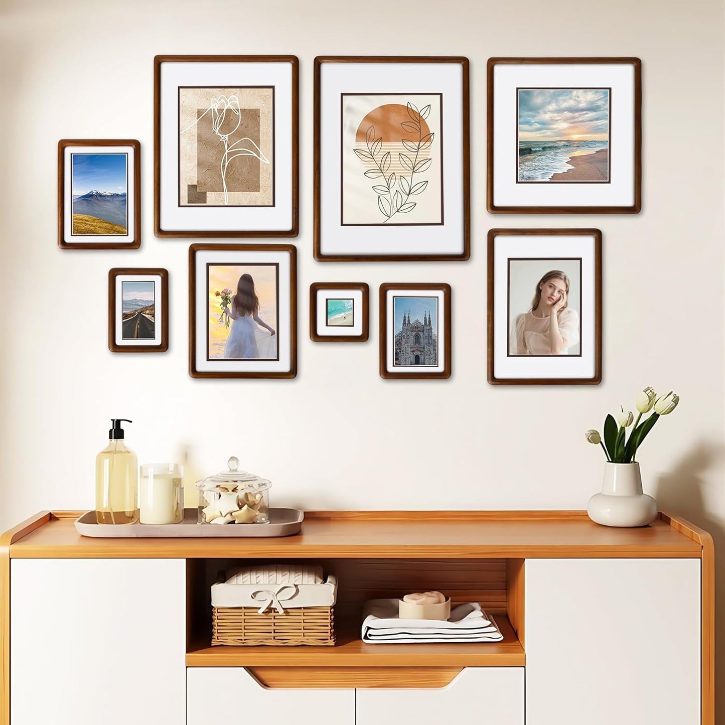 SZKYSJGS 2Pack 11x14 Wood Picture Frame, Solid Natural Walnut Rounded Corner Photo Frame with Tempered Glass, 11 x 14 Wooden Frame Matted to 8x10, Wall or Tabletop Display