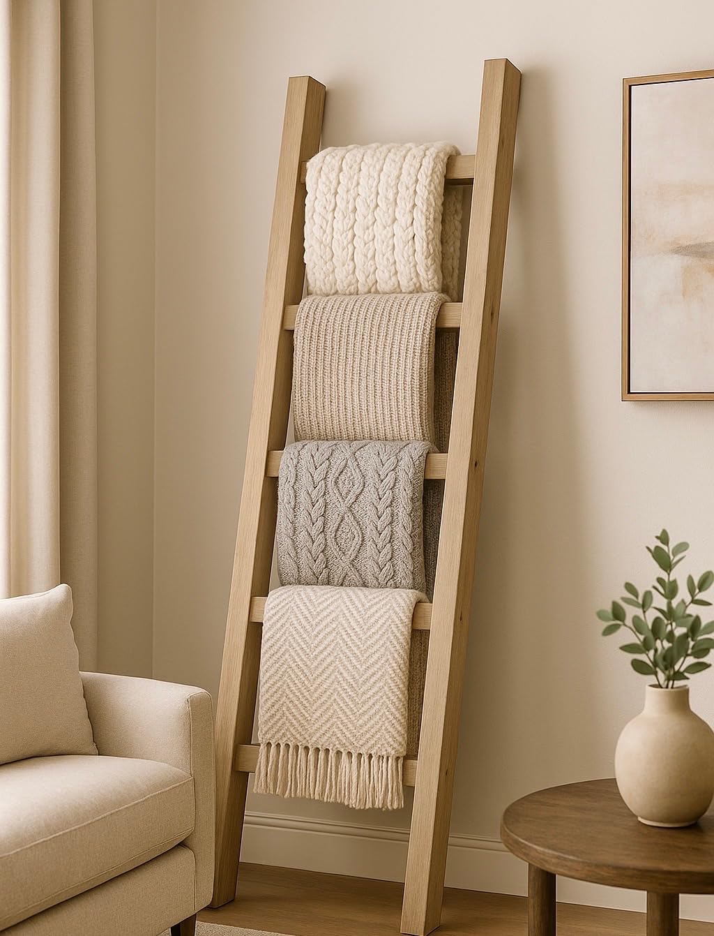 Rustic Blanket Ladder, 4 Feet Tall, 5 feet Tall, 6 feet Tall, Solid Wood, Multiple Stain Options (72 Inch Tall)