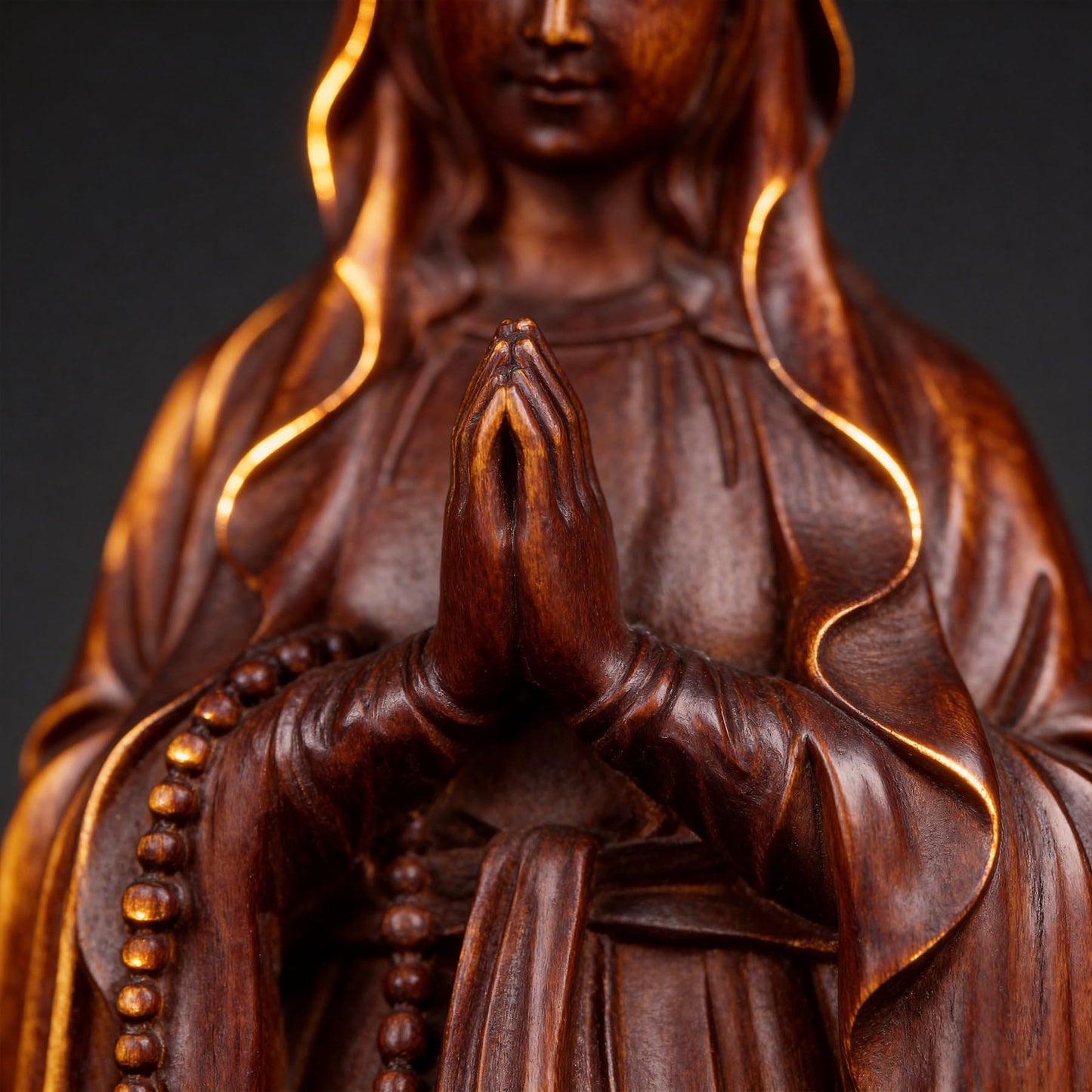 ASTARIKO Boxwood Our Lady of Lourdes Statue - 6" Hand-Carved Wooden Blessed Mother Virgin Mary Figurine with Rosary, Catholic Home Decor & Premium Healing Religious Gifts