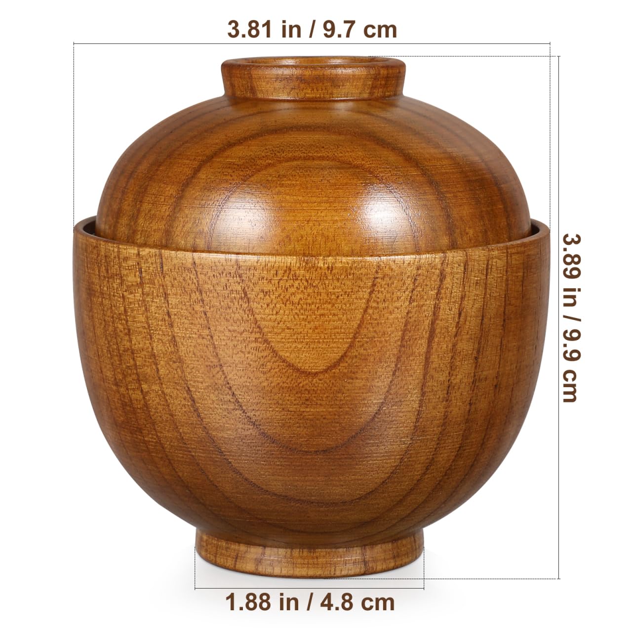 Luxshiny Miso Soup Bowls with Lid Set of 2: Wooden Soup Bowls for Home Kitchen Restaurant - 3.93x3.54x3.54inch