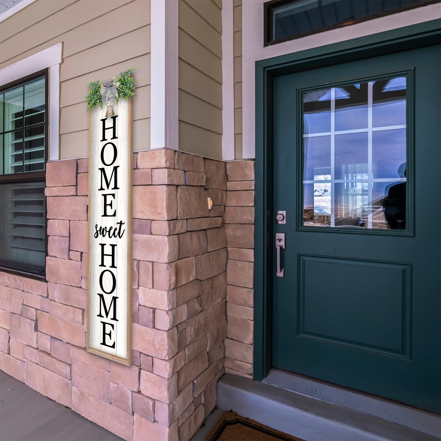 LuZhiQiang Welcome Sign for Front Porch Outdoor Home Sweet Home, 45"X9" For Large Front Door Wreath Standing Wooden Frame Tall Vertical Leaner Long Signs, Rustic Outside Farmhouse Garden Patio Decor (Wood)