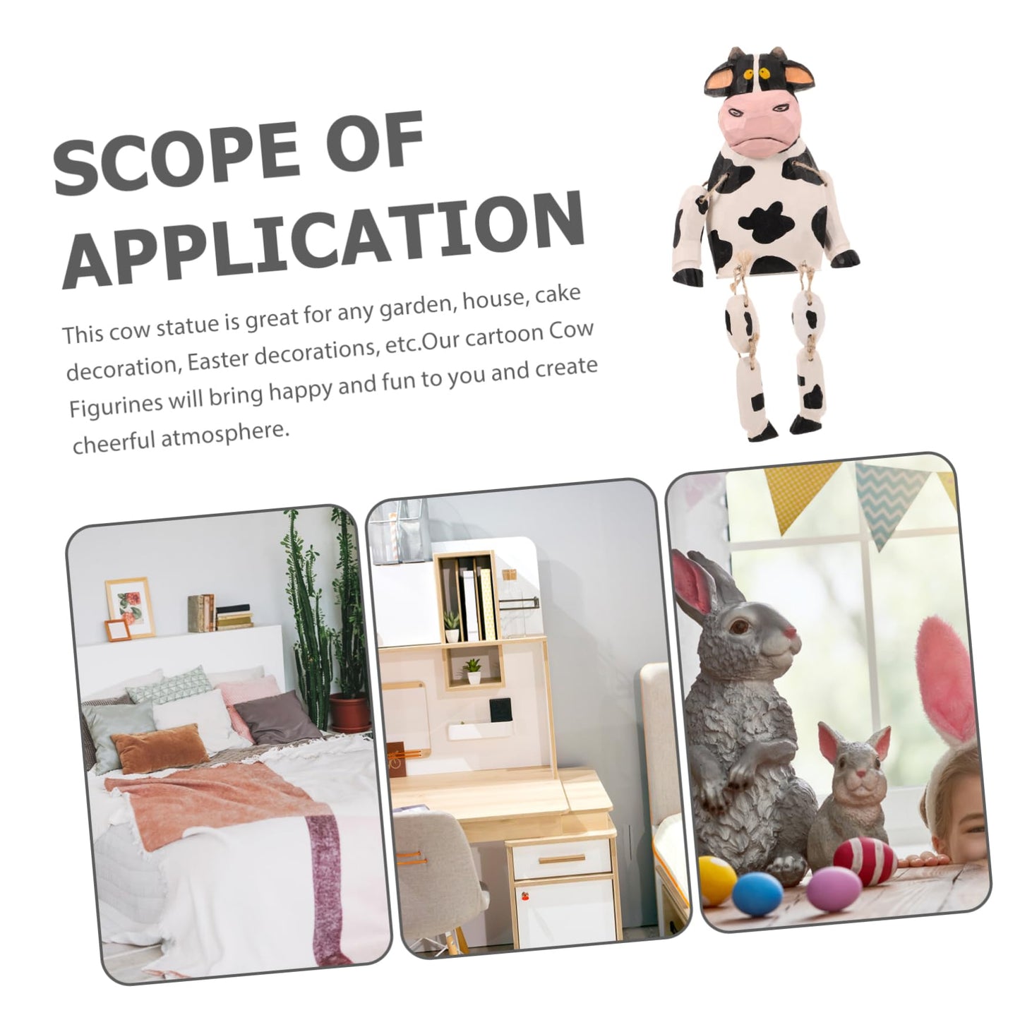 Yardenfun Cow Statue Long Legs Cartoon Cow Figurine Wooden Decor Animal Figurine for Home Garden Cake Decoration Easter Display Kids Gift 12.20 X 5.51 X 1.96 in
