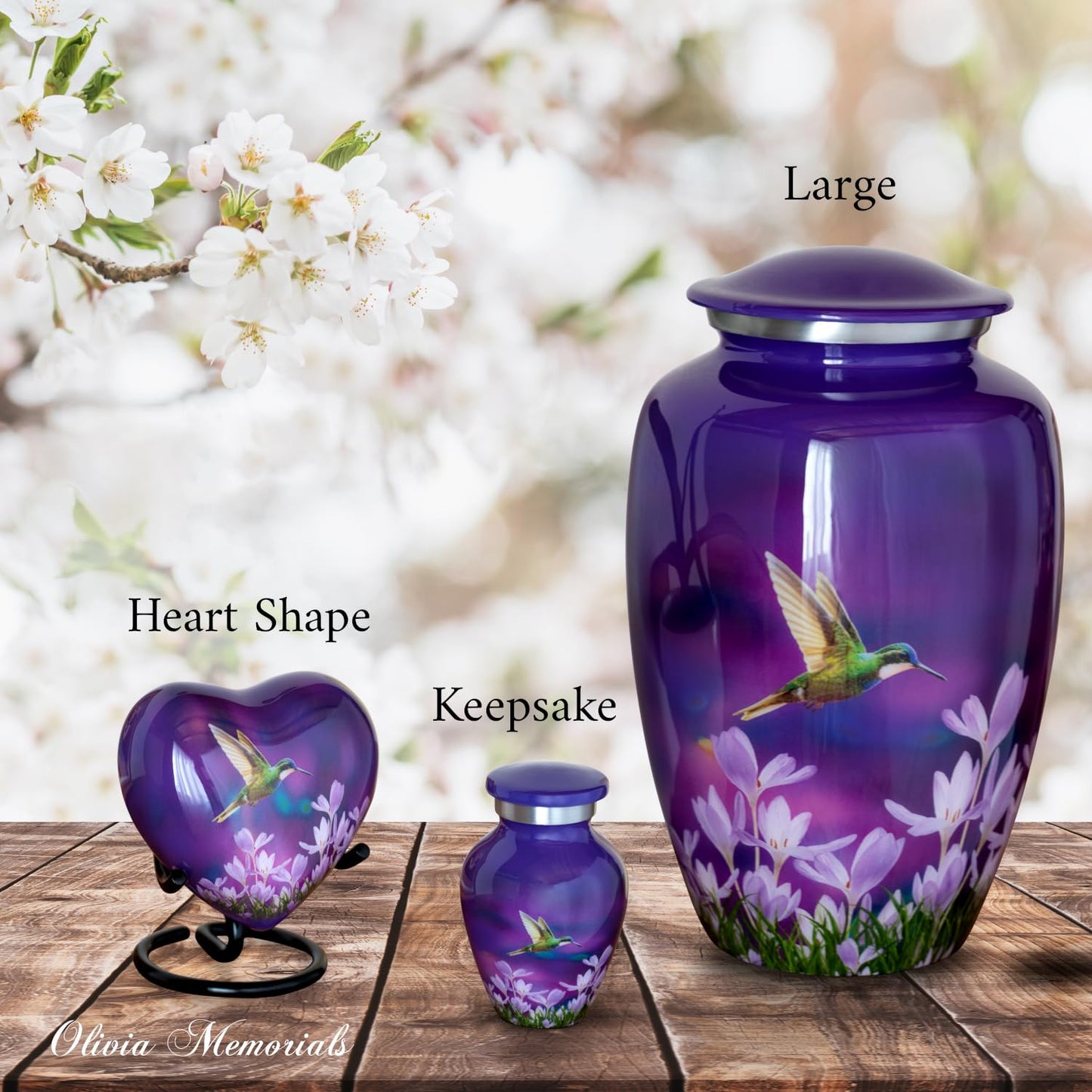 Olivia Memorials Urn for Ashes Women Men Adult | Hummingbird Urns for Female Male | Free Pendant Necklace | Human Funeral Decorative Purple Urna for Mom Dad Pet Dog