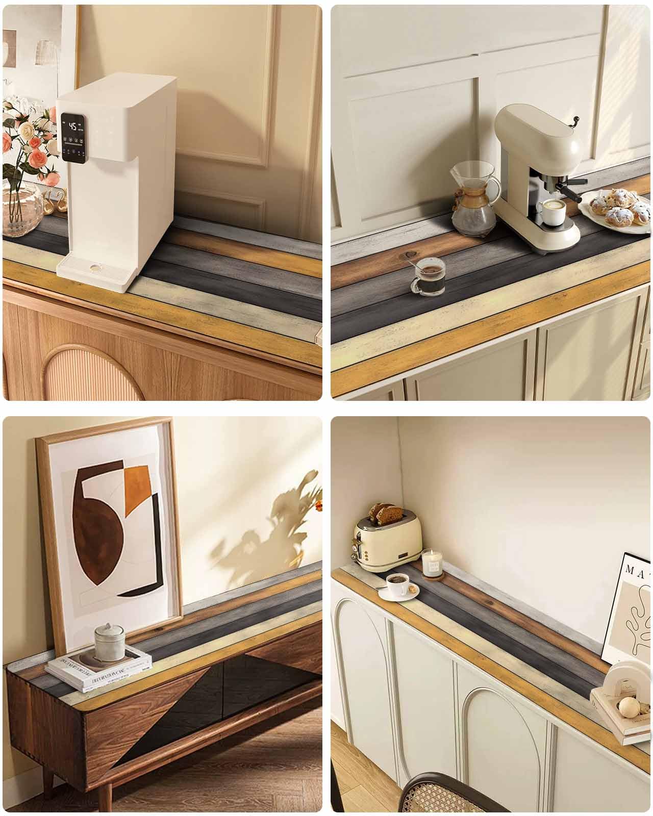 Brown Yellow Black Wood Grain Heat Insulation Trivet & Table Runner Farmhouse Wooden Board Strip Hot Dishes Mat Table Protector Hot Pots Pans Pads Waterproof Placemats for Countertops 40x12 Inch