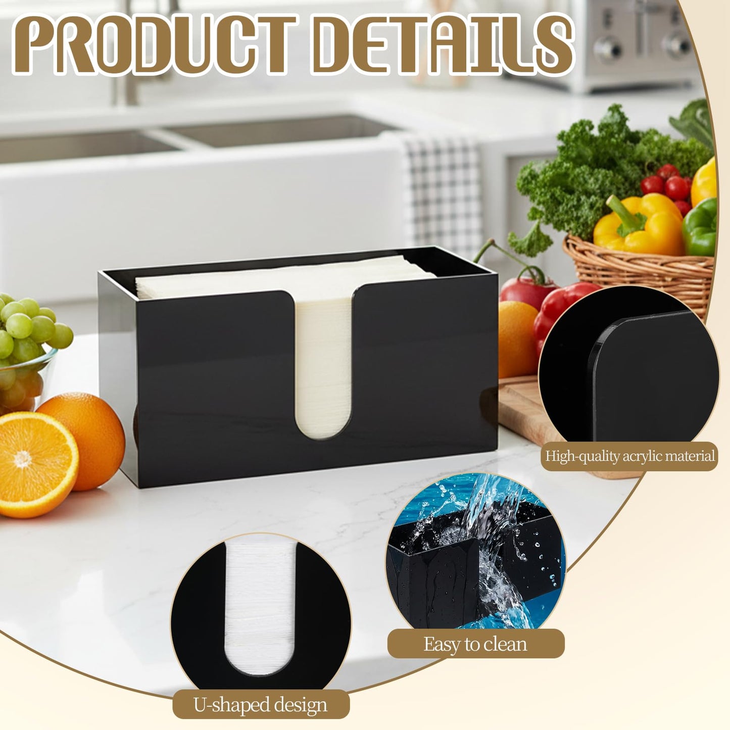 IMengjbang 2 Pack Paper Towel Holder Countertop, Black Napkin Holder for Kitchen Countertop Multifold Z-fold C-fold Trifold Paper Hand Towel Dispenser for Bathroom Toilet