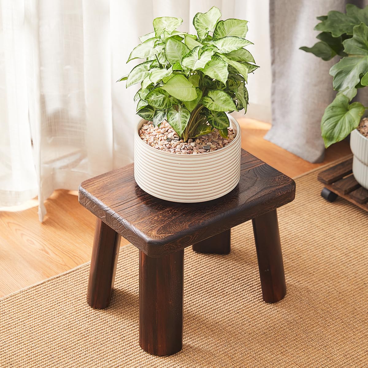 GZQWDC Wooden Step Stool for Adults and Kids,Foot Stool,Kitchen Small Wood Bench,Wood Plant Stand (14.2"x10.2"x10.6")