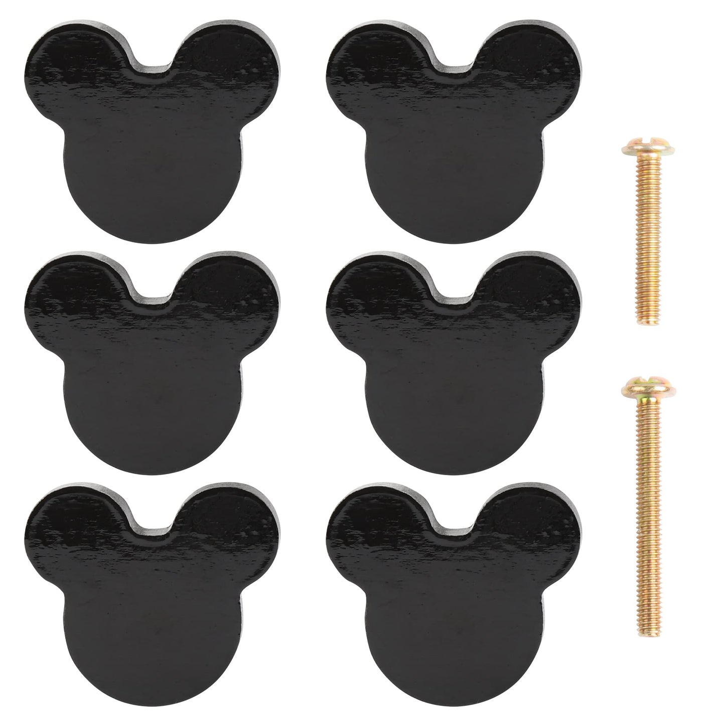 Waifairphy Wooden Mouse Cabinet Knobs with 2 Different Size Screws for Dresser Drawers,Wood Dresser Knobs for Kids Bedroom and Bathroom Decor,Kids Drawer pulls 6 Pack,Nursery Dresser knobs for Kids
