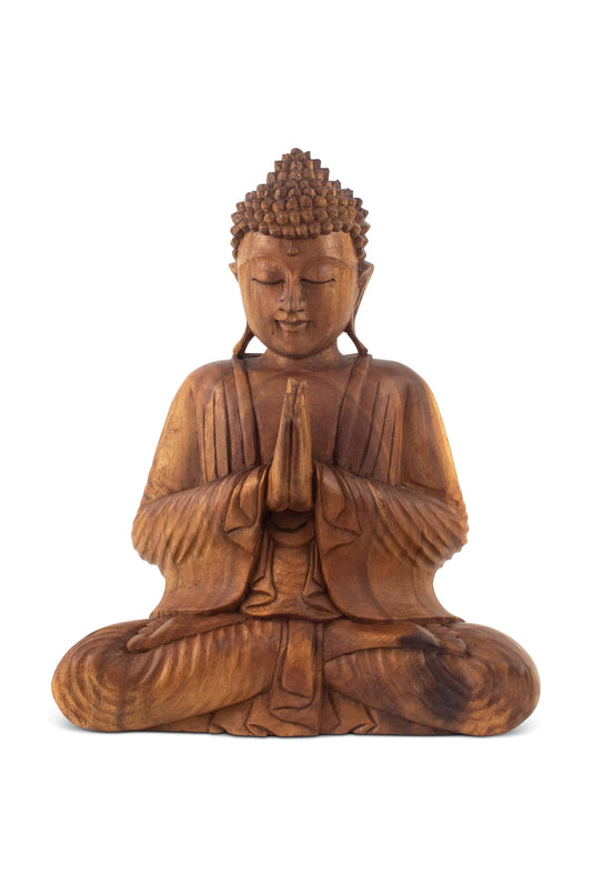 G6 Collection 20" Wooden Serene Sitting Buddha Statue Handmade Meditating Sculpture Figurine Decorative Home Decor Accent Handcrafted Gift Art Wood Hand Carved Oriental Buddha Anjali Mudra (20" Tall)