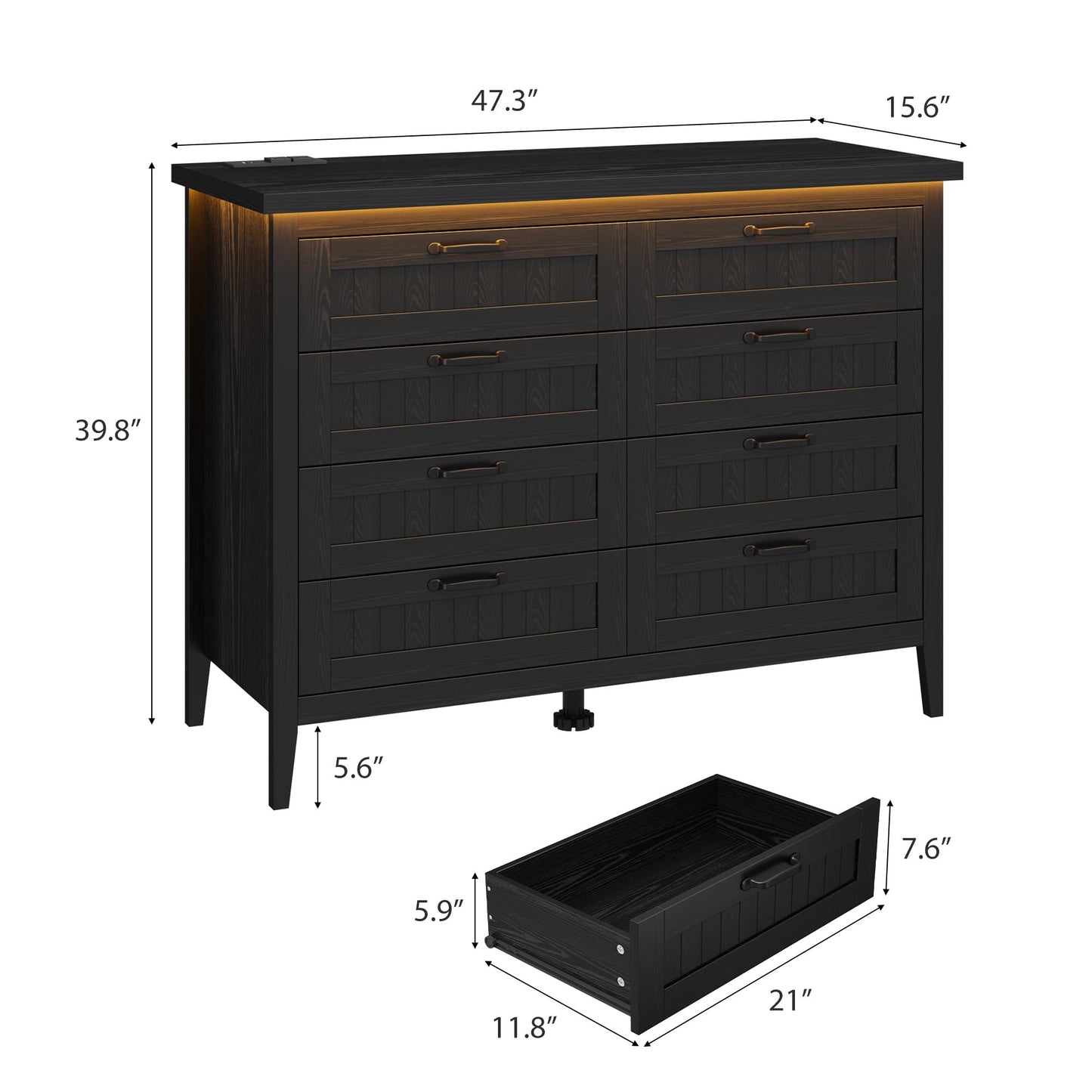 IDEALHOUSE 8 Drawer Dresser with Charging Station & LED Lights