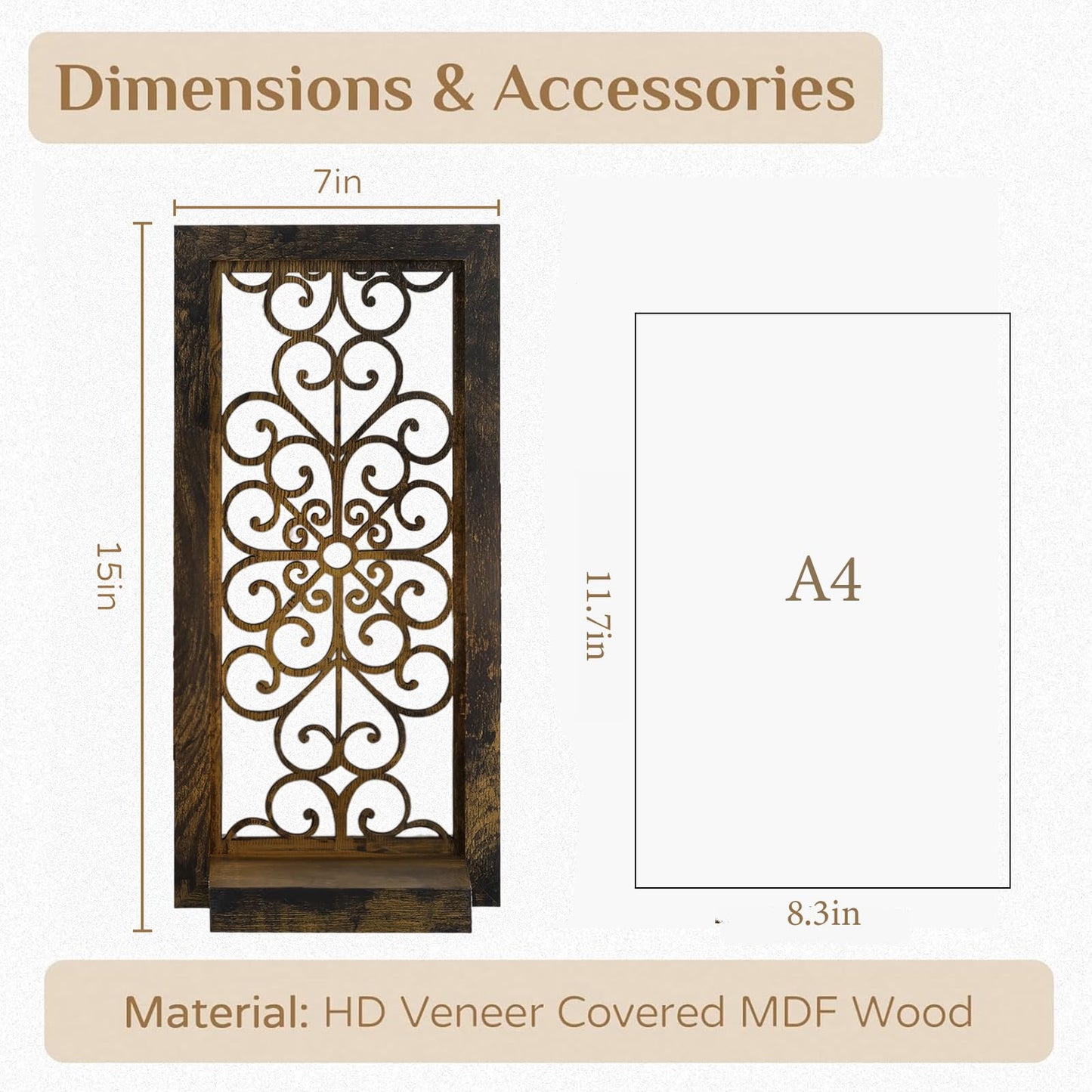 Walasis Farmhouse Wall Candle Holder Decor: Rustic Candle Sconces Set of Two for Pillar Candles - Brown Wooden Shelving for Fireplace Bathroom Hallway