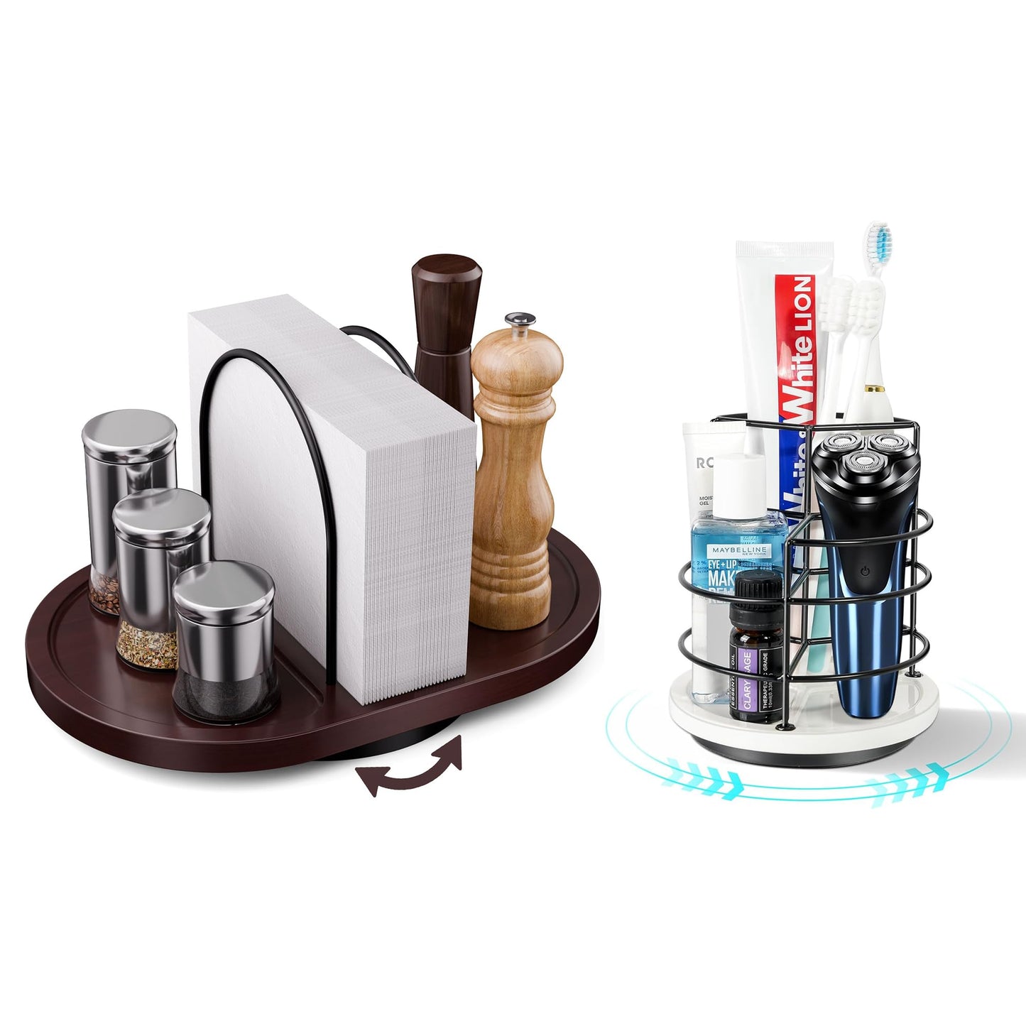 Rotating Standing Napkin Dispenser with Salt and Pepper Shakers+360° Rotation Toothbrush Holder with Marble Base