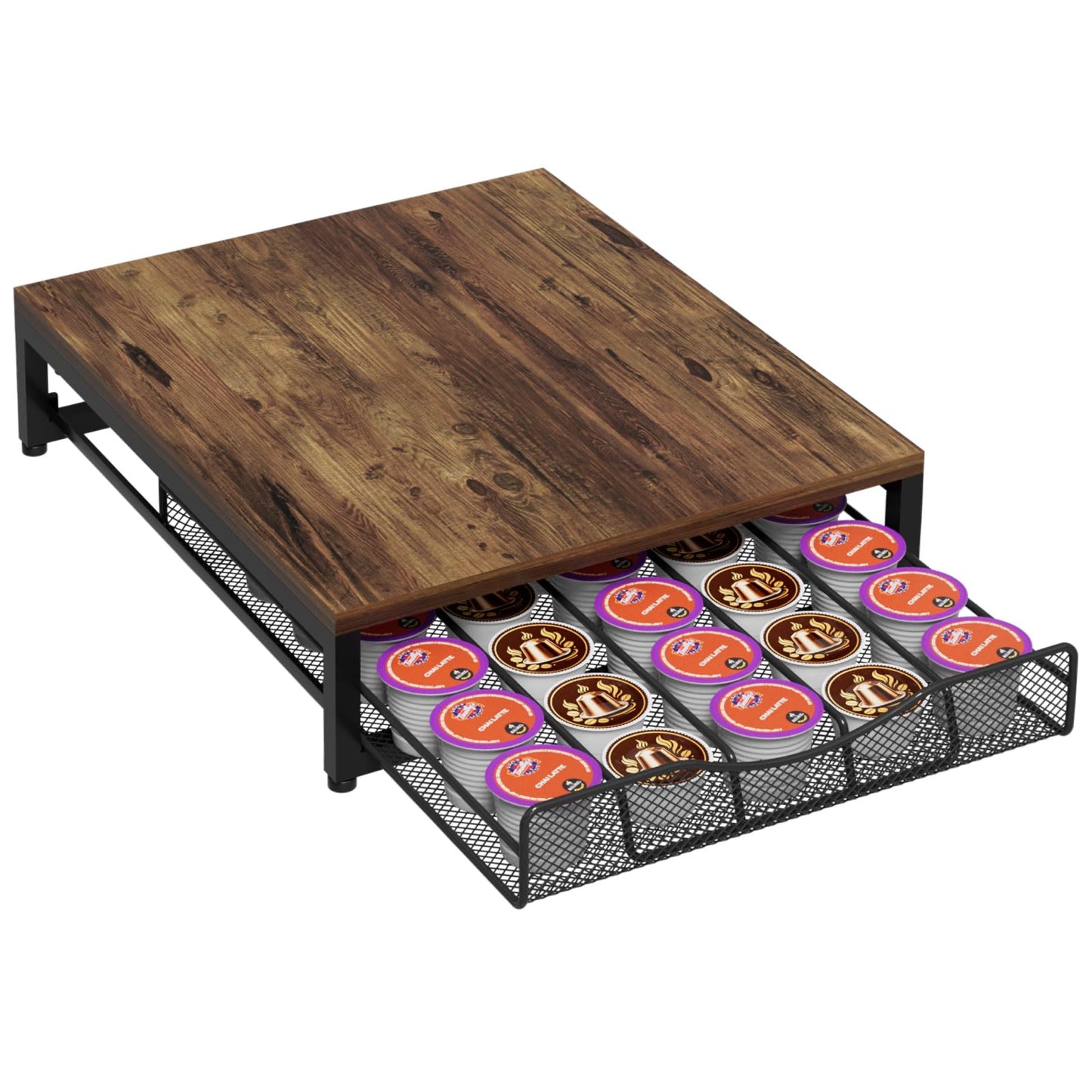 VyGrow Coffee Pod Holder For Counter, Wooden K Cup Holder with Single Layer Sliding Drawer, Large Capacity Coffee Pod Storage for Coffee Station, Home, Office, Kitchen