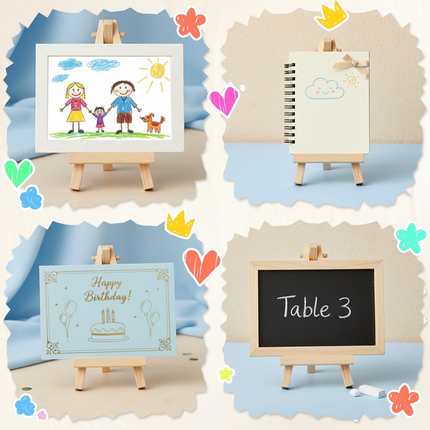 60 Pack 5 Inch Mini Wood Display Easel Artist Small Wooden Easel Stand Natural Wooden Mini Easels A-Shaped Small Wood Easels for Card Artist Photos Tabletop Phone Wedding