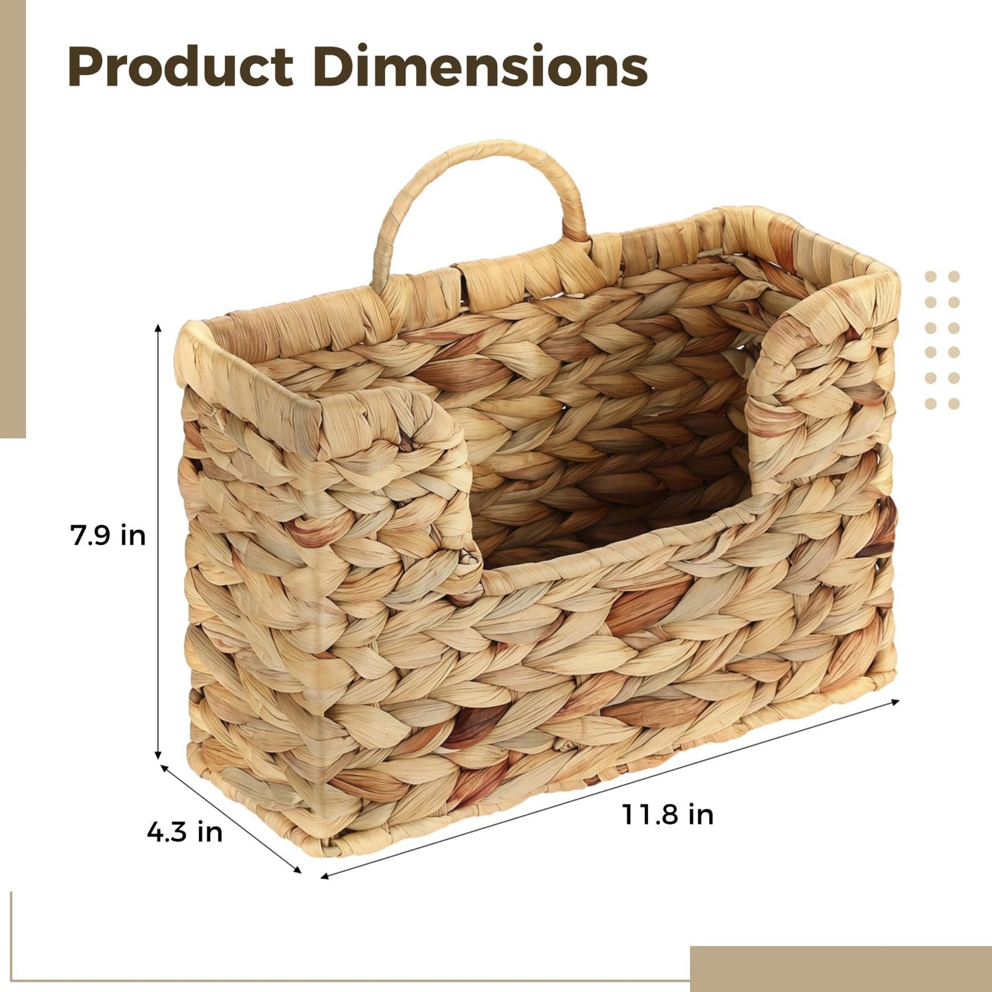 Woven Water Hyacinth Wall Basket - Hanging Magazine Holder & Mail Organizer, Natural Wicker Wall Storage Pocket for Files, Books, Entryway & Office Decor