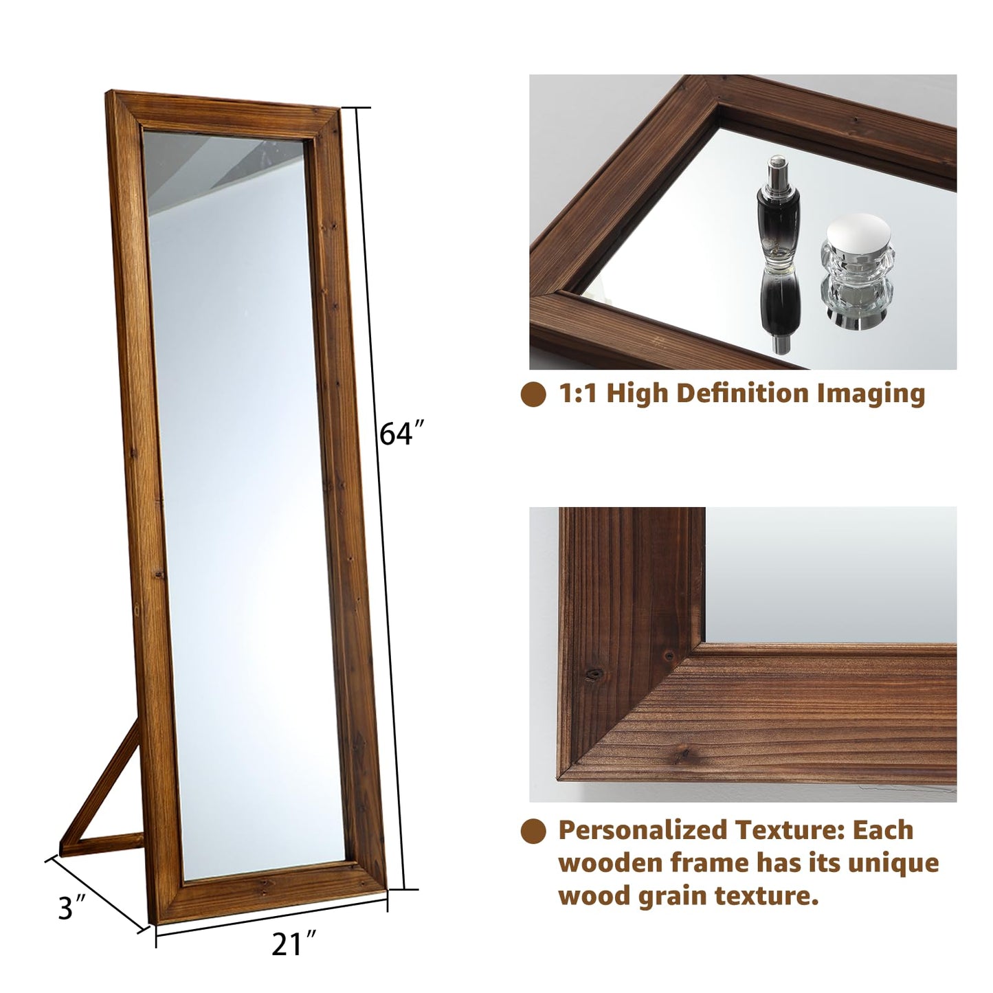 MELOMOIR Rustic Farmhouse Full Length Mirror, 64"x21" Wood Frame Floor Mirror, Free Standing Leaning Hanging Mirror, Long Mirror for Bedroom Living Room Cloakroom