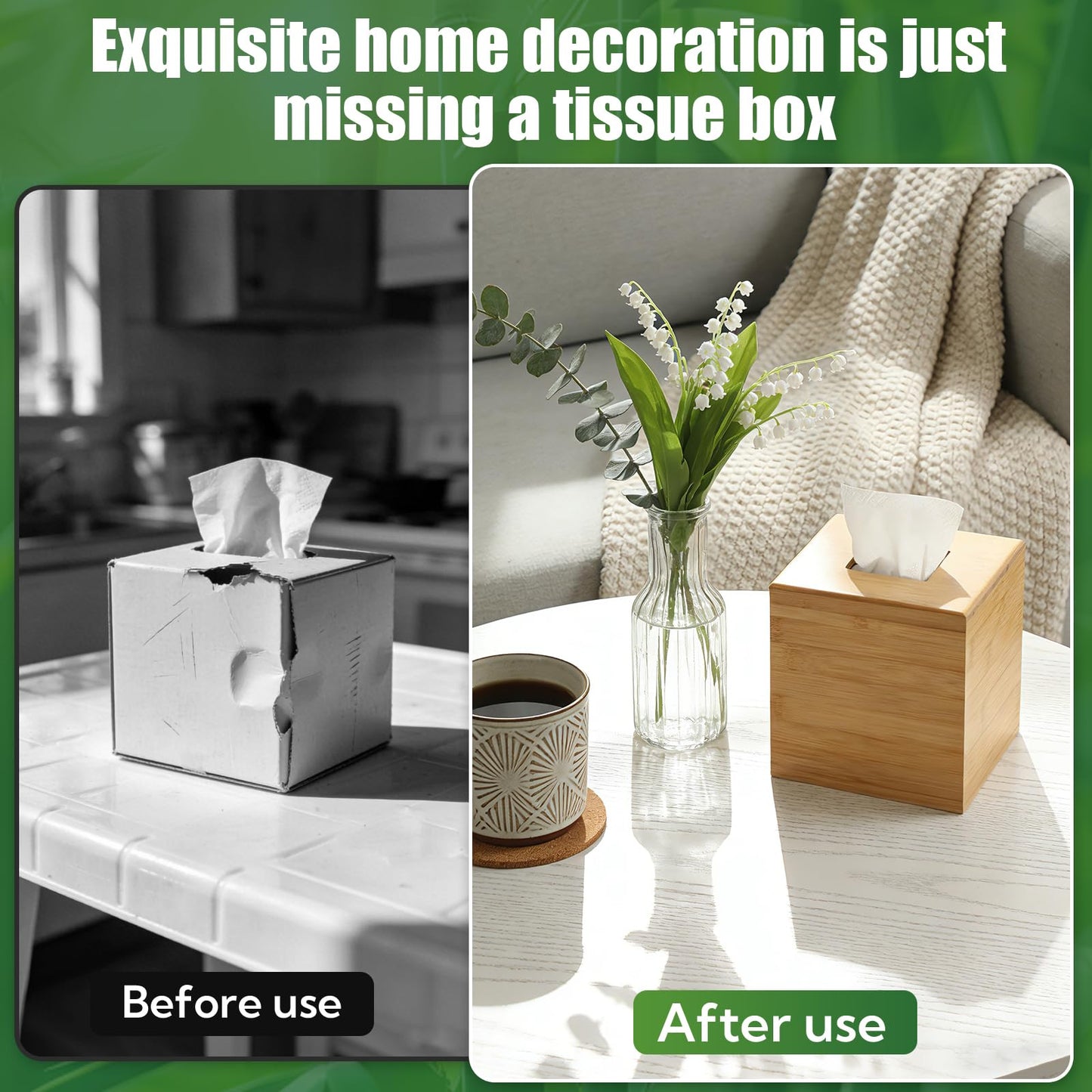 4-Pack Natural Bamboo Tissue Box Covers | 5.9" Cube Storage for Home & Commercial Use | Multi-Scenario Decorative Holder for Kleenex, Napkins, and Paper Towels