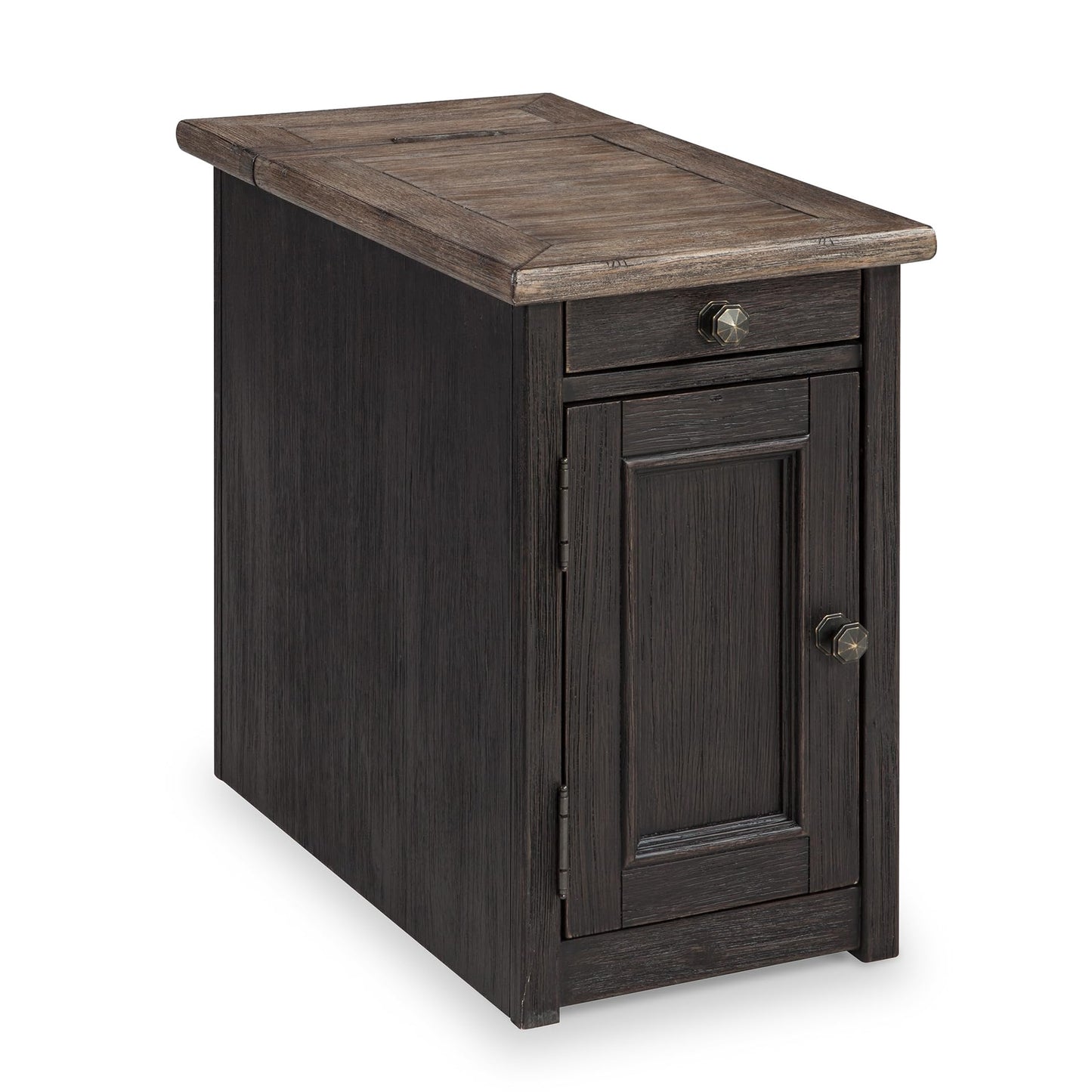 Signature Design by Ashley Tyler Creek Rustic Chair Side End Table with Pull-Out Tray & USB Ports, Brown