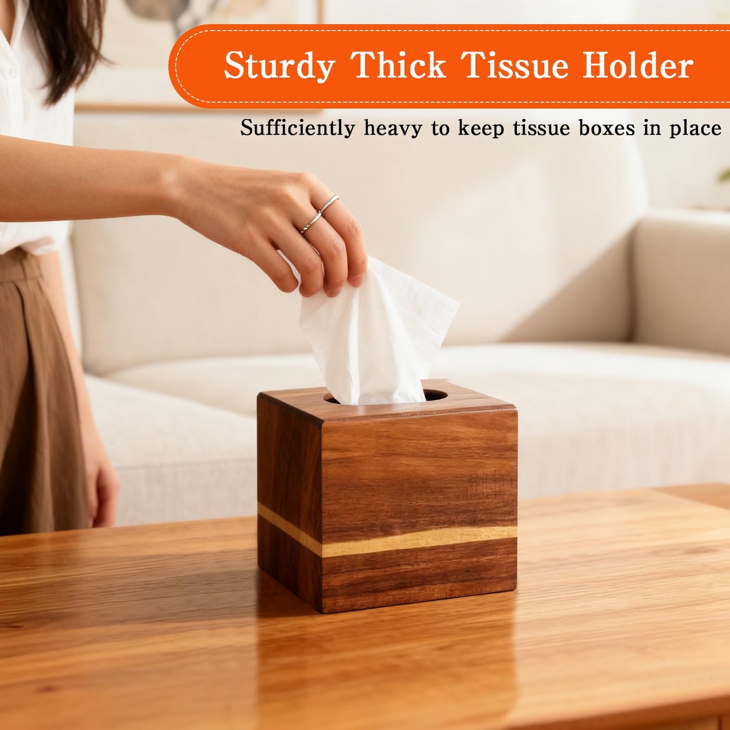 PEDOBALI 3 Pcs Wooden Tissue Box Cover Bulk, Square Acacia Wood Box Holder, Retro Color Facial Tissue Cover Holder, for Tabletop, Night Stands, Bathroom, Office, Kitchen