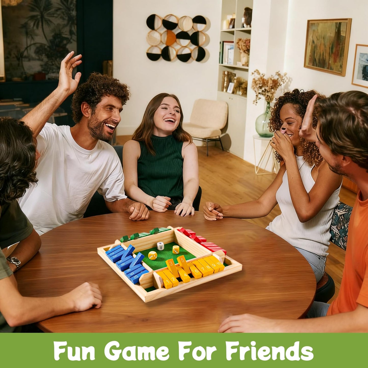 Elanbells Shut The Box Dice Game for 2-4 Player Wooden Dice Game Math Games Close The Box Family Dice Board Games for Kids Adults, Tabletop Version Games for Classroom, Home, Easter Day, Party or Pub
