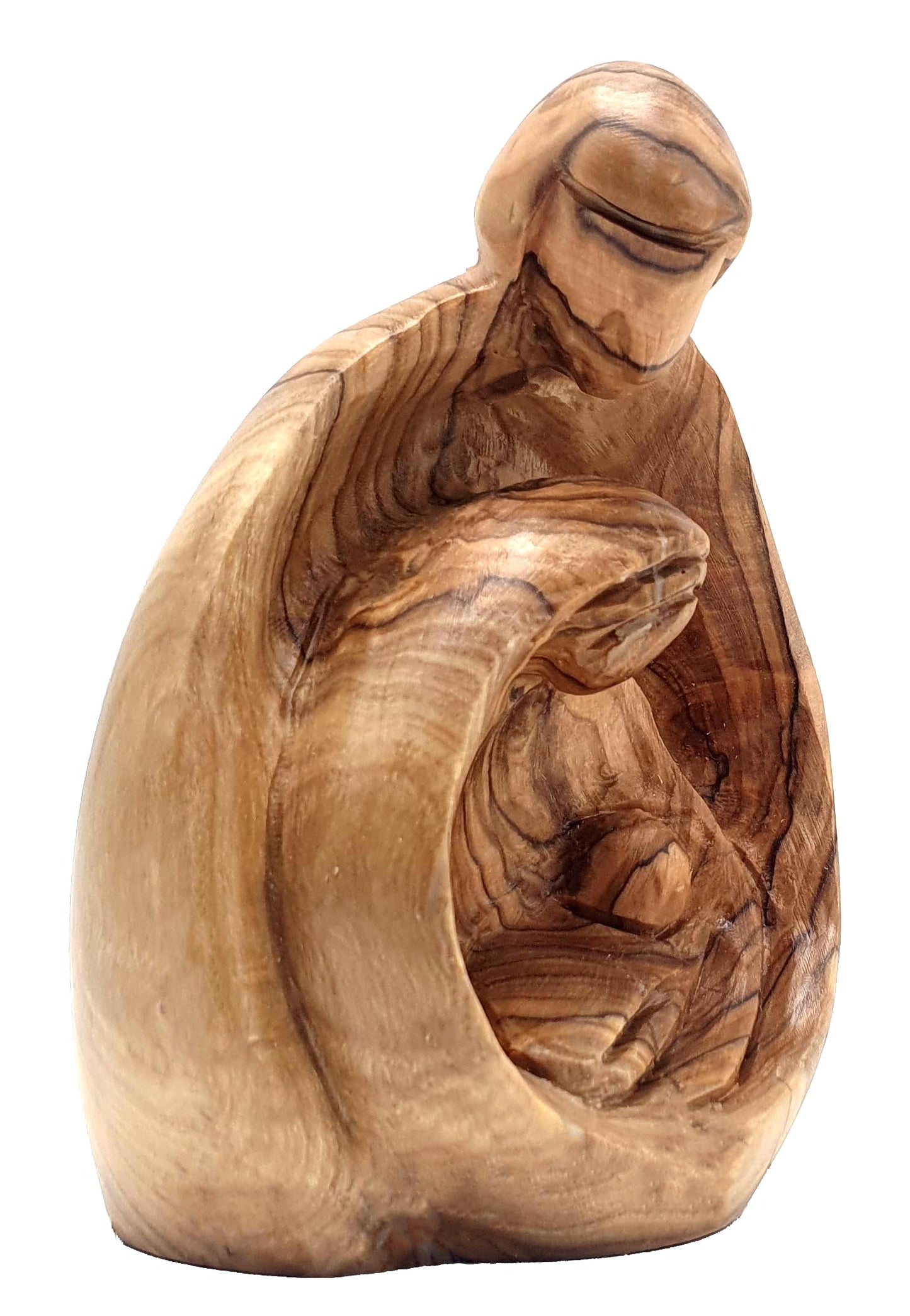 Zuluf Hand-Carved Olive Wood Holy Family Statue – Mary, Joseph & Baby Jesus Nativity Scene for Christmas Decor – Catholic Wooden Figurine 4.3" for Home or Church Display – HOF001