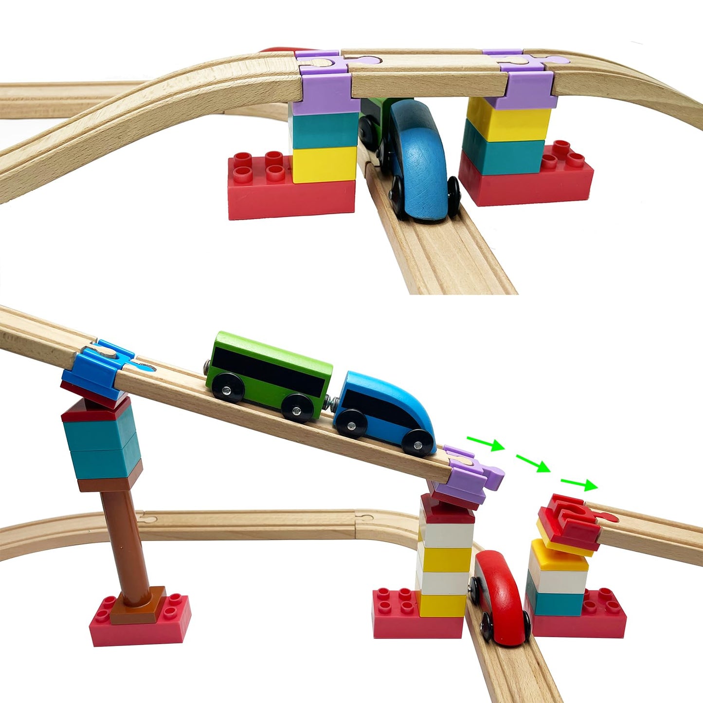 Wooden Train Track Accessories, 20 pcs Wooden Track Connector, Compatible with All Major Brands Wood Train Track, Christmas Birthday Gift for Boys Girls, Train Toys Expansion Pack for Kids Ages 3+