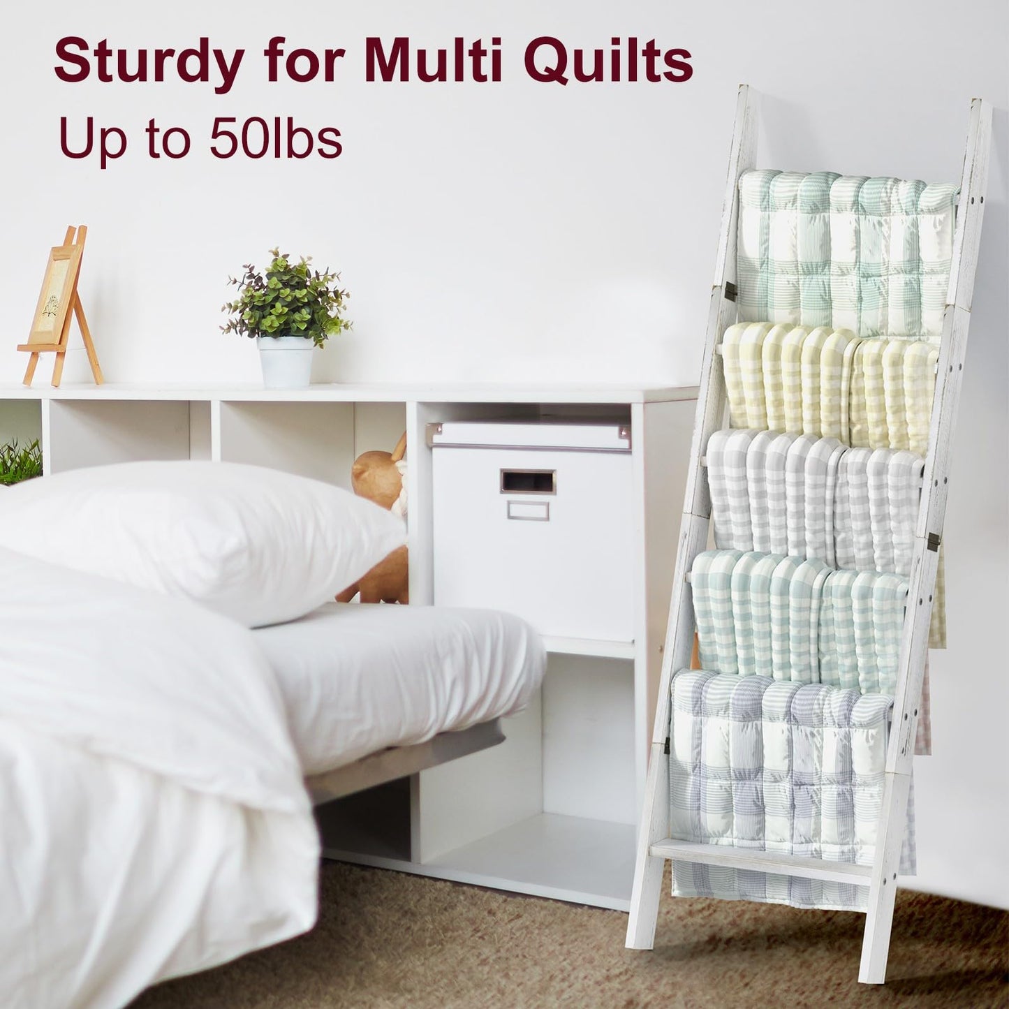 Honest Blanket Ladders for The Living Room, 6-Tier Blanket Holder, Wall-Leaning Blanket Rack, Ladder Shelves, Wooden Quilt Ladder, Farmhouse Decor, White