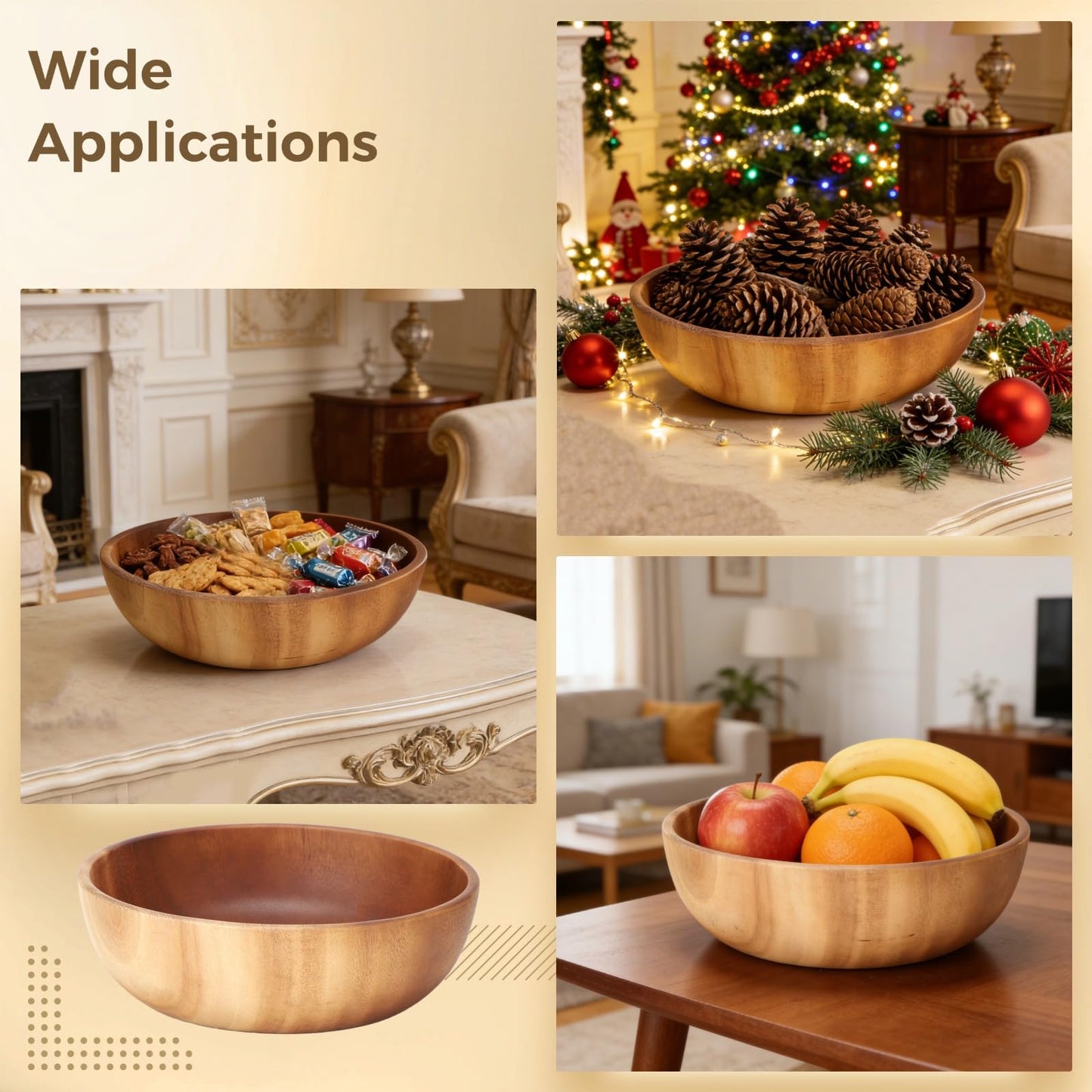 DORMIYA Quality Handcrafted Acacia Wooden Bowl, 9.3 in, Natural Wood Grain & Seamless Design, Food-Safe & Sturdy, Versatile Large Serving/Salad/Snack Bowl for Home, Kitchen