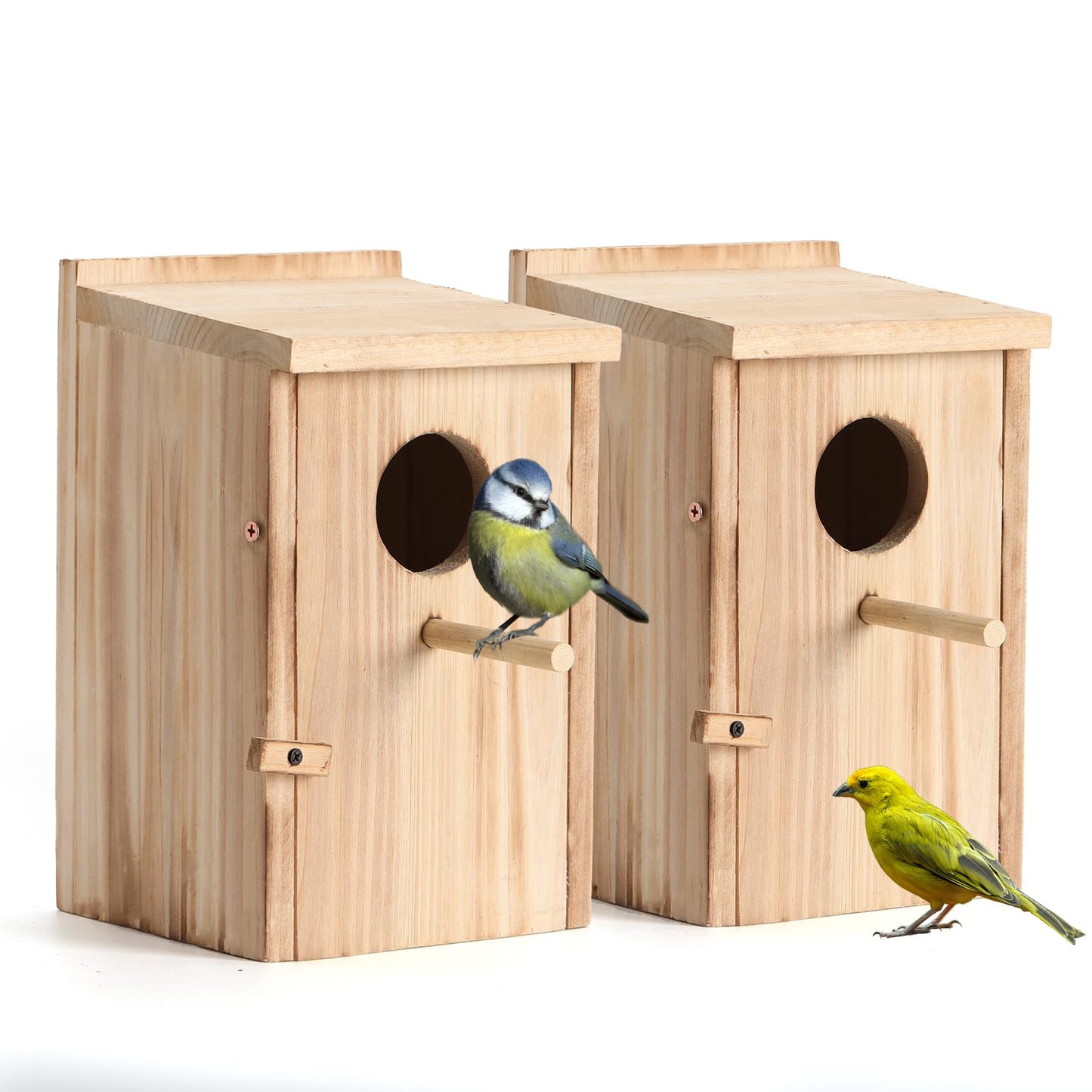 2 Pack Bird Houses for Outside, Wooden Birdhouse Kit with Front Clean-Out Door, Solid Wood Outdoor Nesting Box for Backyard Birdwatching