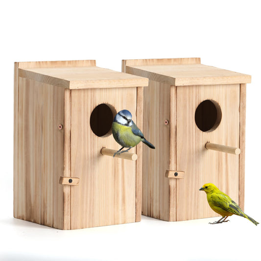 2 Pack Bird Houses for Outside, Wooden Birdhouse Kit with Front Clean-Out Door, Solid Wood Outdoor Nesting Box for Backyard Birdwatching